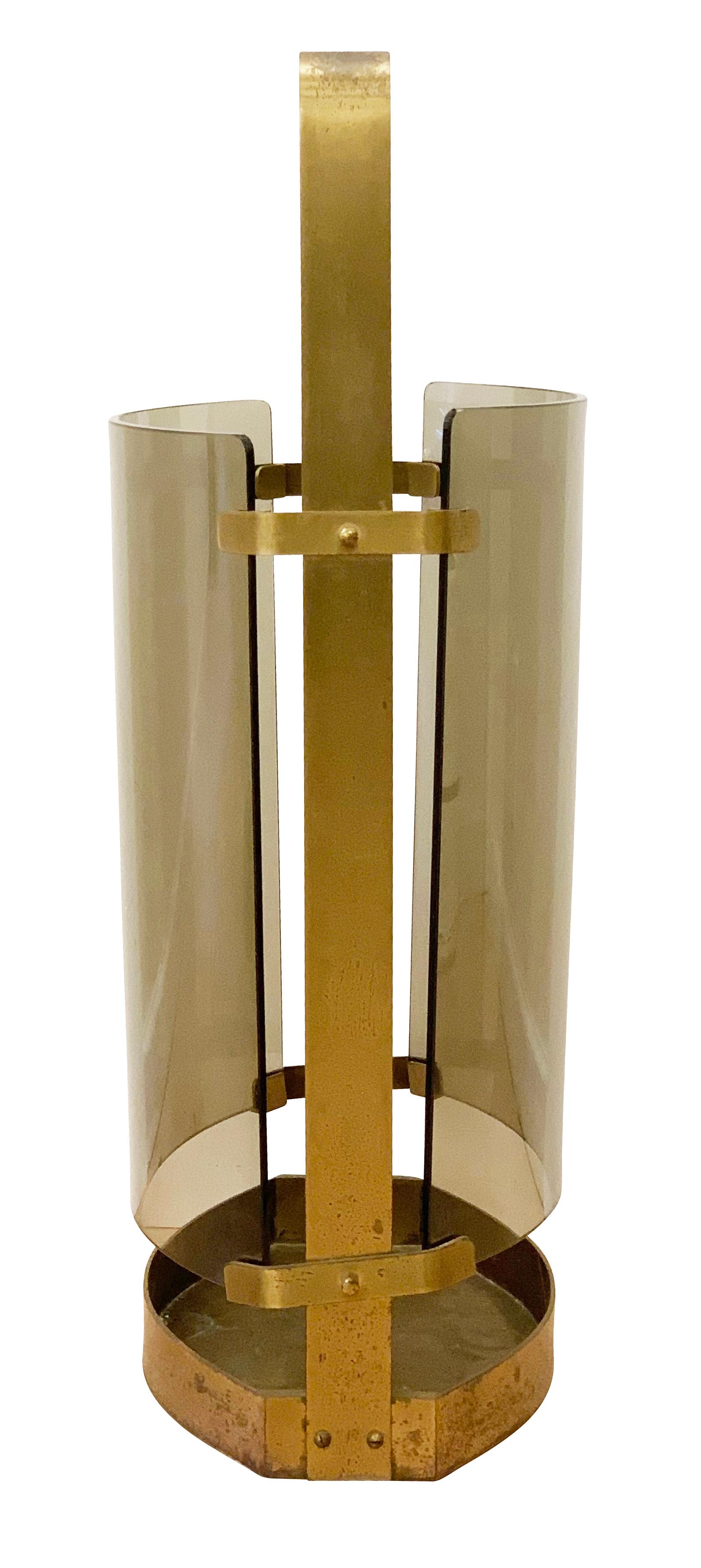 Fontana Arte Umbrella Stand with Smoked Glass In Good Condition For Sale In New York, NY