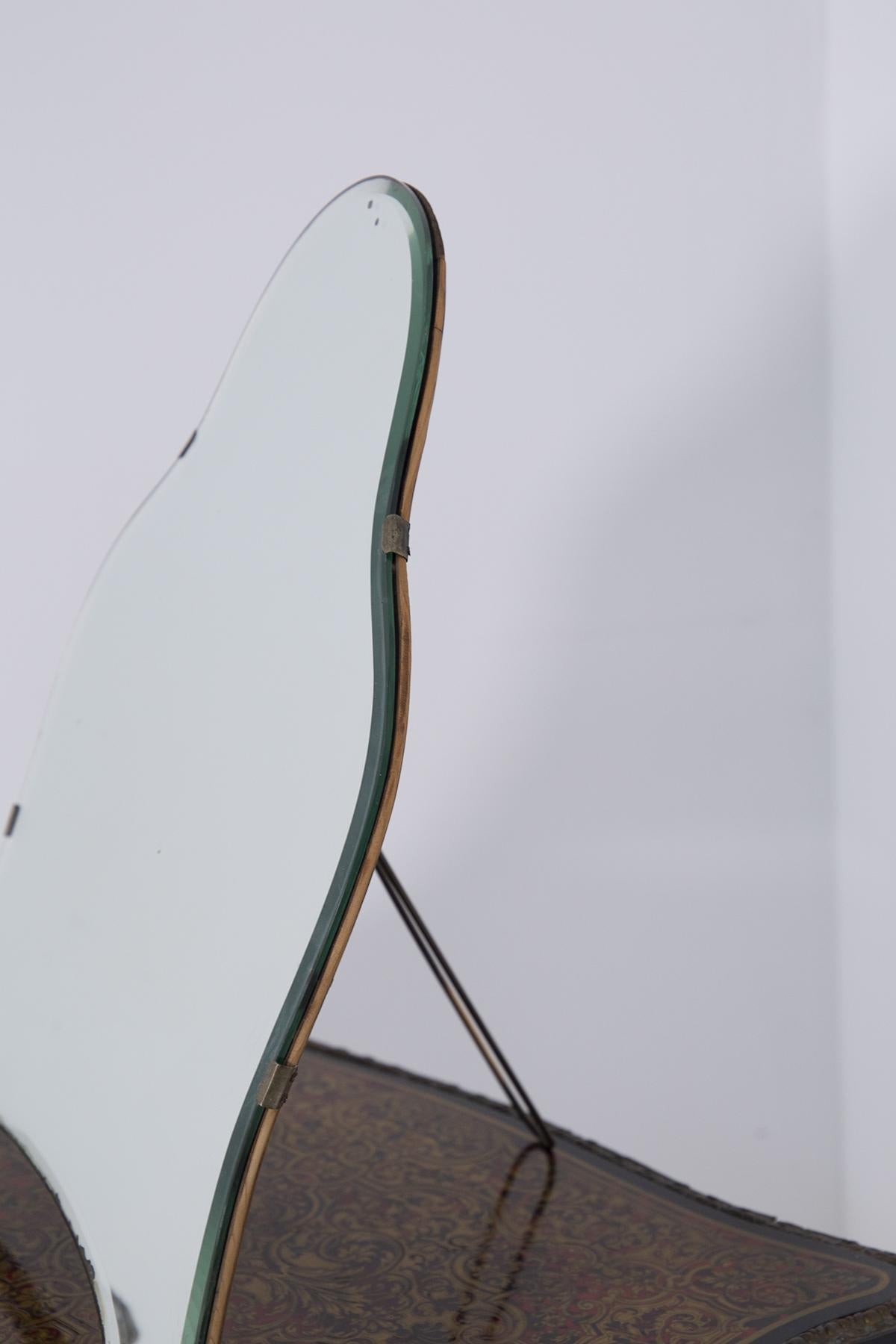 Mid-Century Modern Fontana Arte Vanity Table Mirror in Brass and Wood