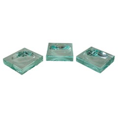 Fontana Arte Vide-Poche Ashtrays Crystal Glass Midcentury Italy 1960s Set of 3