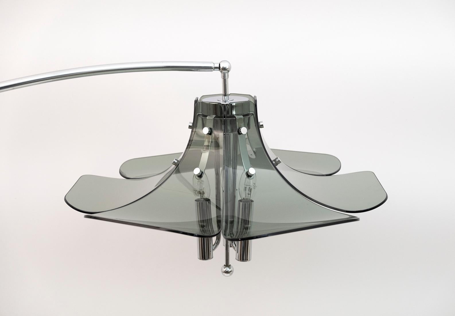Glass Fontana Arte Vintage Italian Arc Floor Lamp by Max Ingrand, 1970s For Sale