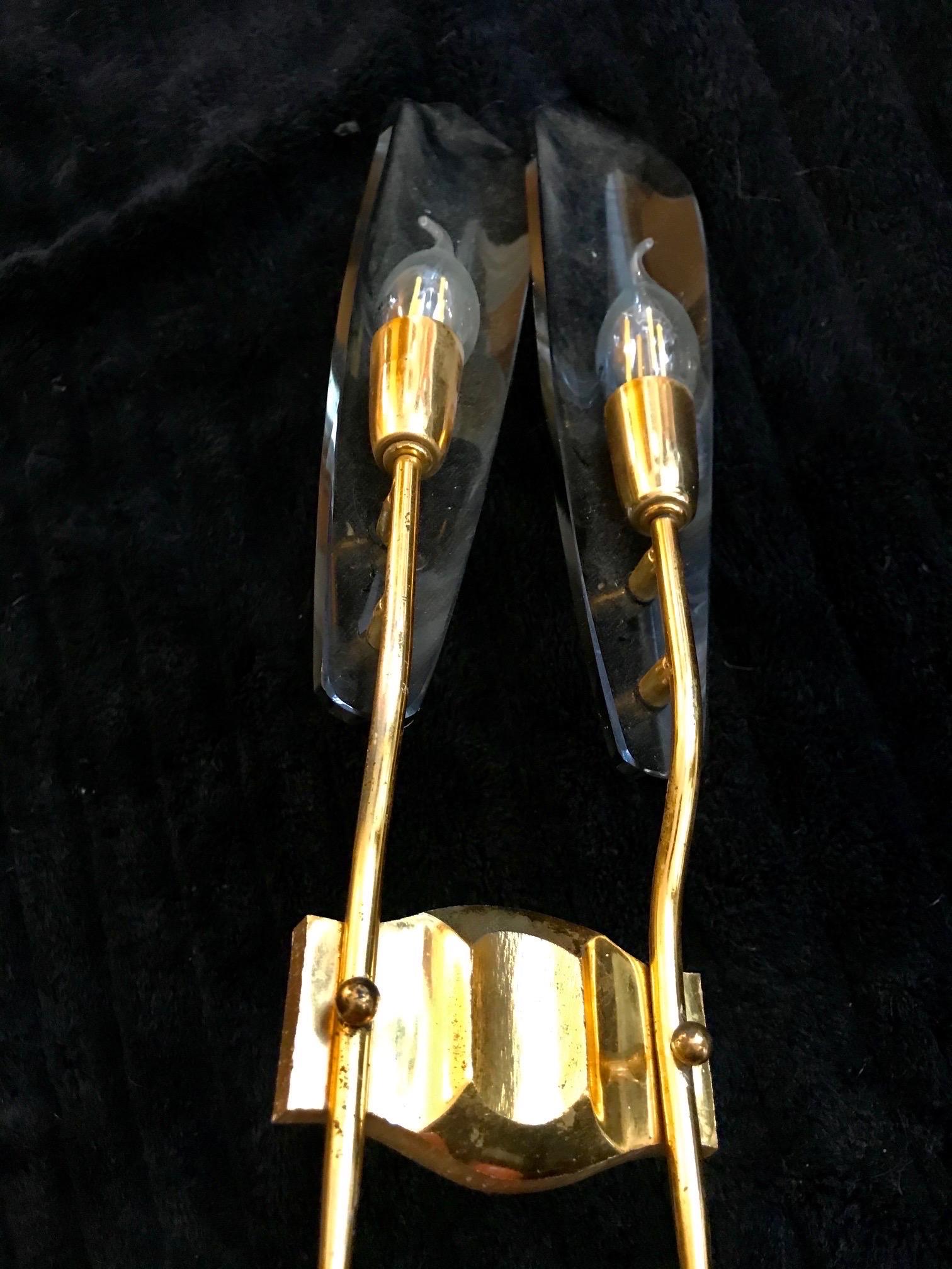 Fontana Arte Wall Lighting Glass with Gilt Gold Structure, Italy, 1960s In Good Condition In DÉNIA, ES