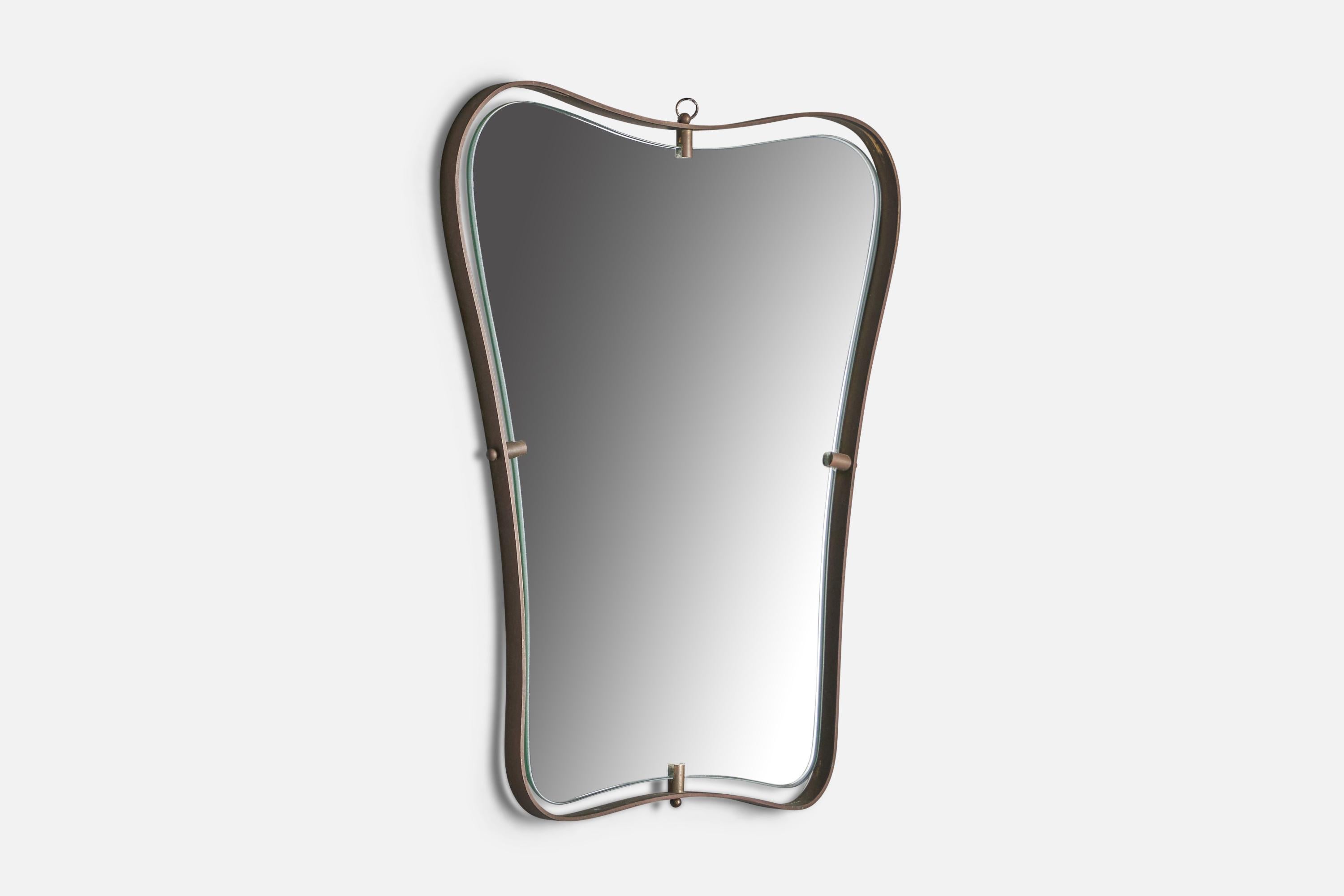 A brass wall mirror, designed and produced by Fontana Arte, Italy, 1940s