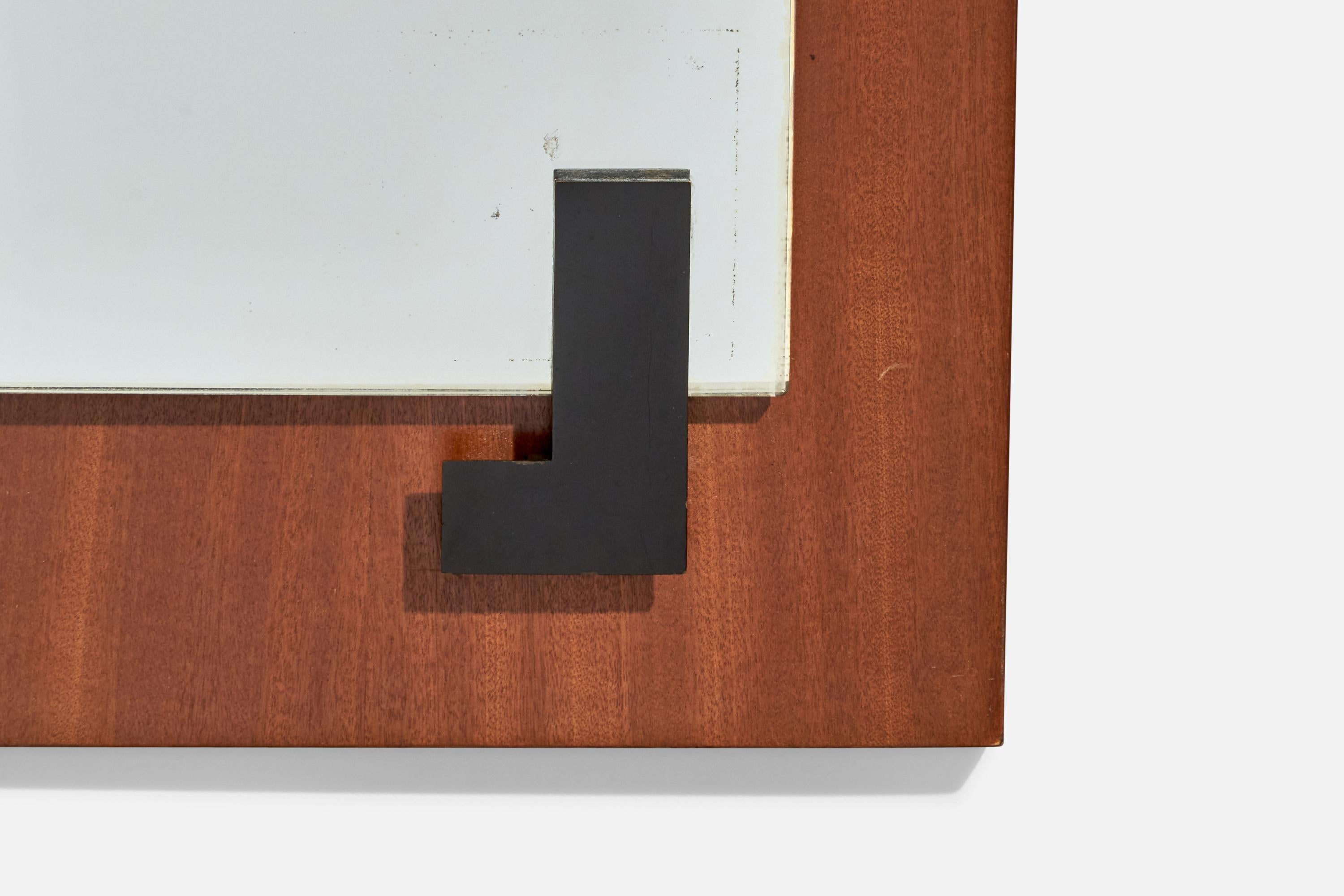 Fontana Arte, Wall Mirror, Teak, Metal, Italy, 1950s For Sale 4