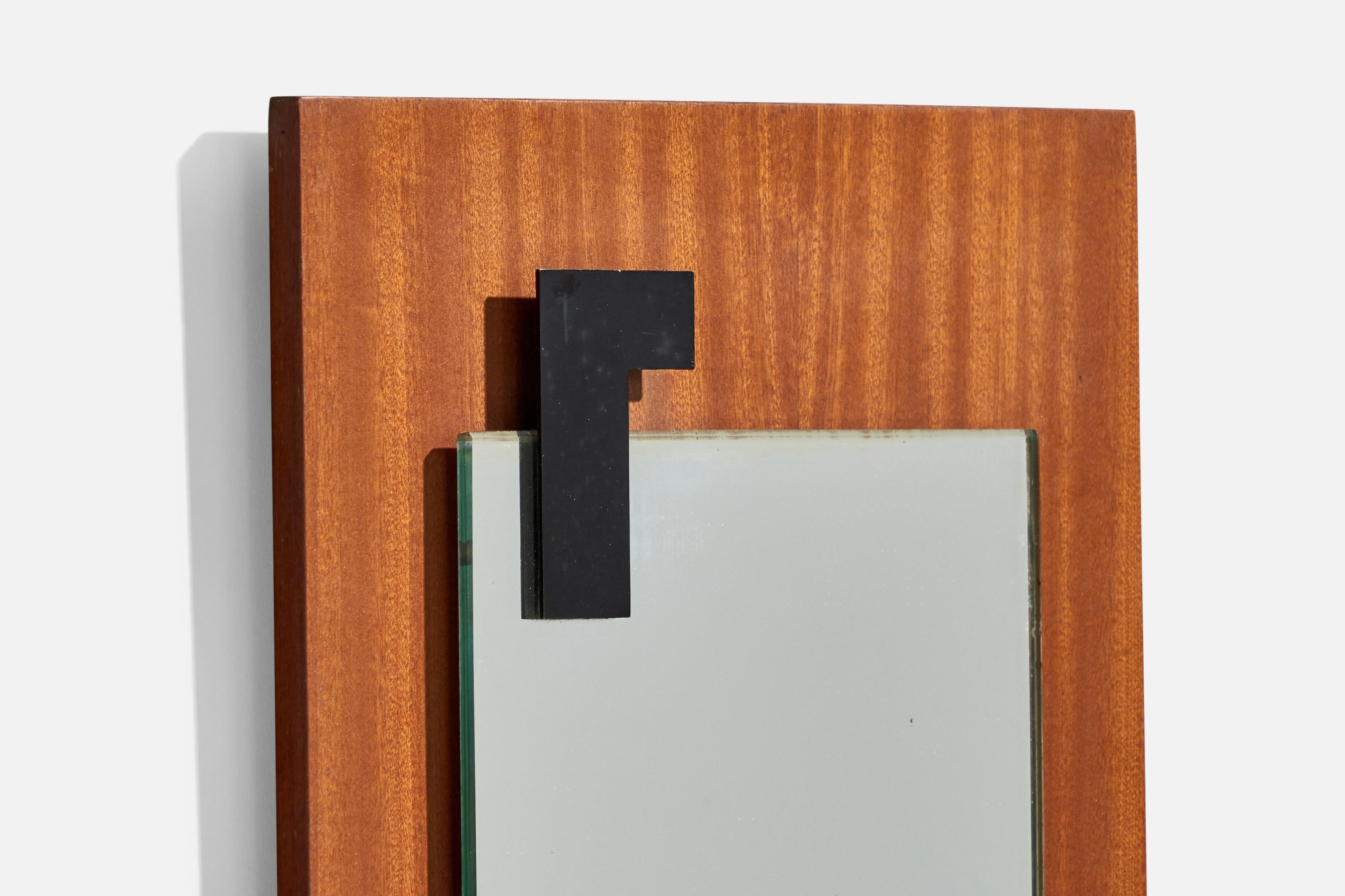 Fontana Arte, Wall Mirror, Teak, Metal, Italy, 1950s In Good Condition For Sale In High Point, NC