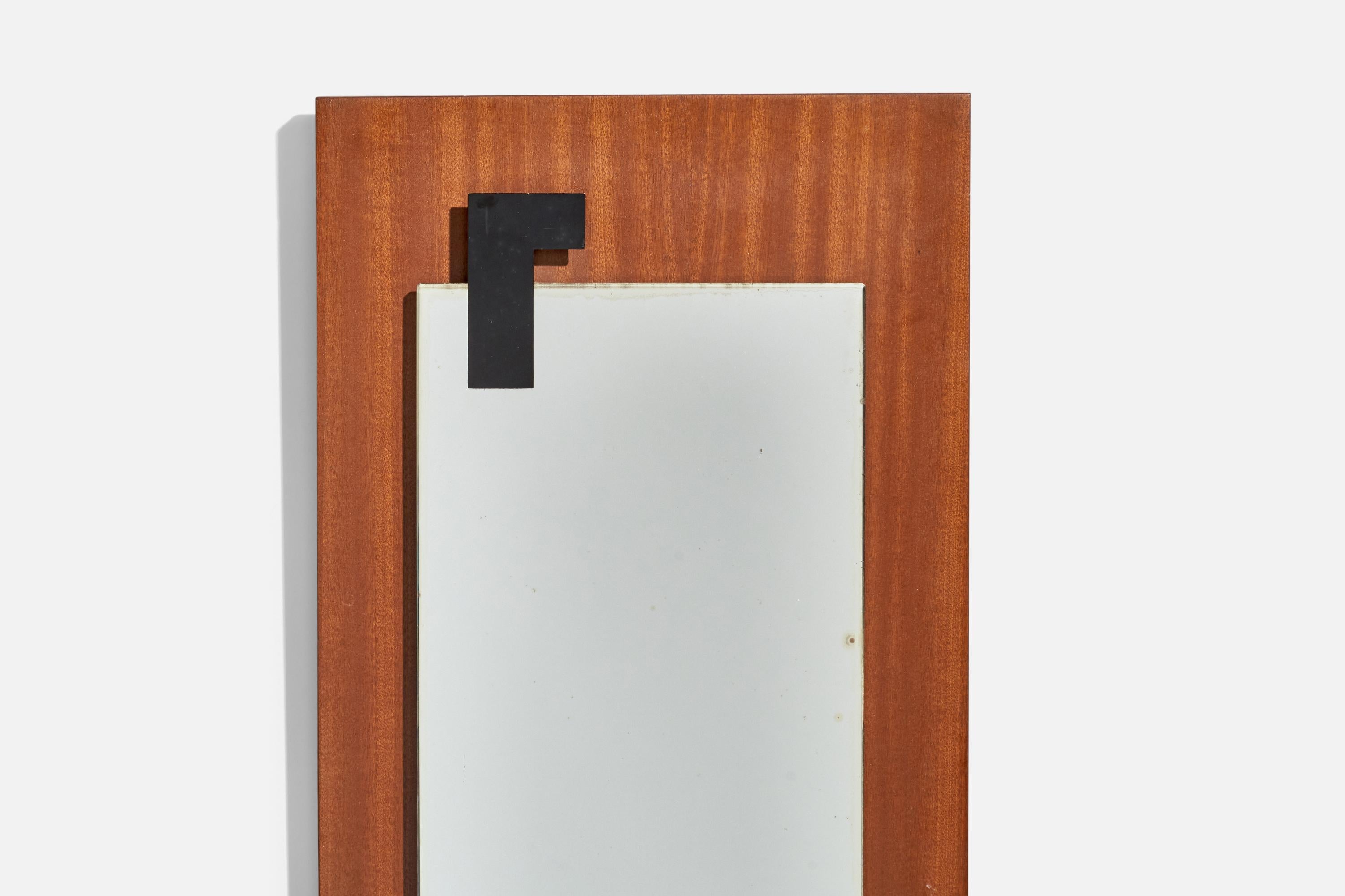 Mid-20th Century Fontana Arte, Wall Mirror, Teak, Metal, Italy, 1950s For Sale