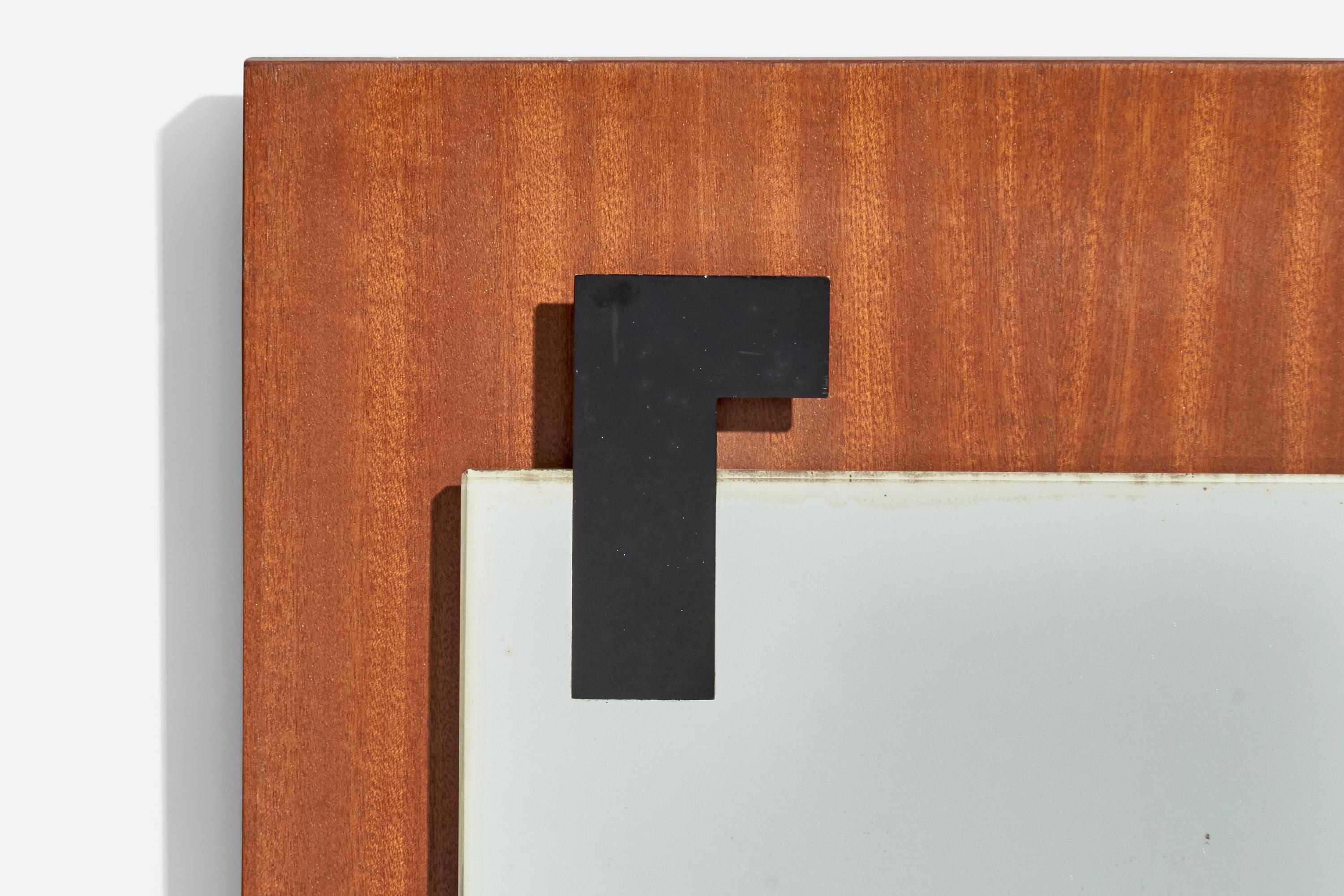 Fontana Arte, Wall Mirror, Teak, Metal, Italy, 1950s For Sale 3