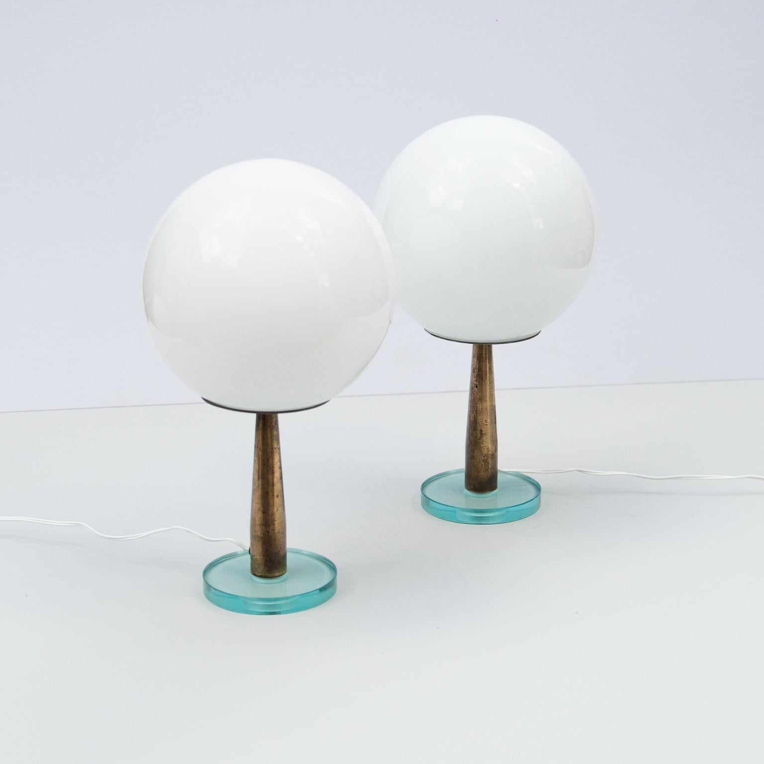 Mid-Century Modern Fontana Arte White Ball Table Lamps Set of 2