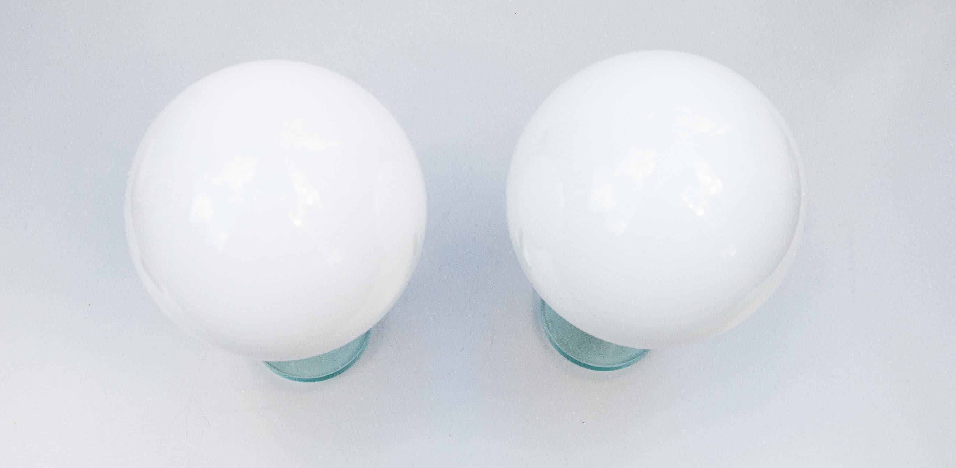 Italian Fontana Arte White Ball Table Lamps Set of 2