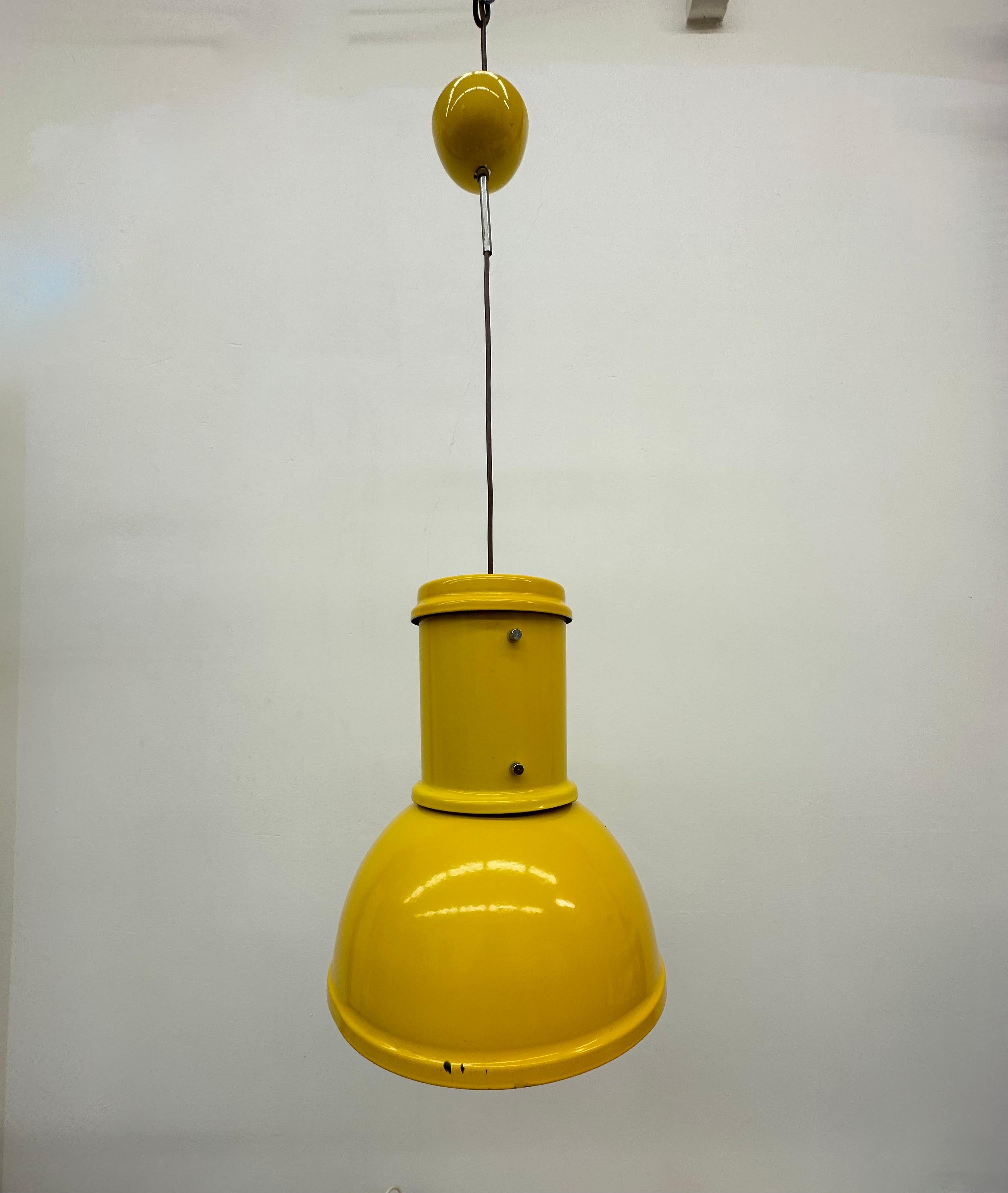 Fontana Arte yellow industrial hanging lamp , 1970’s For Sale 3