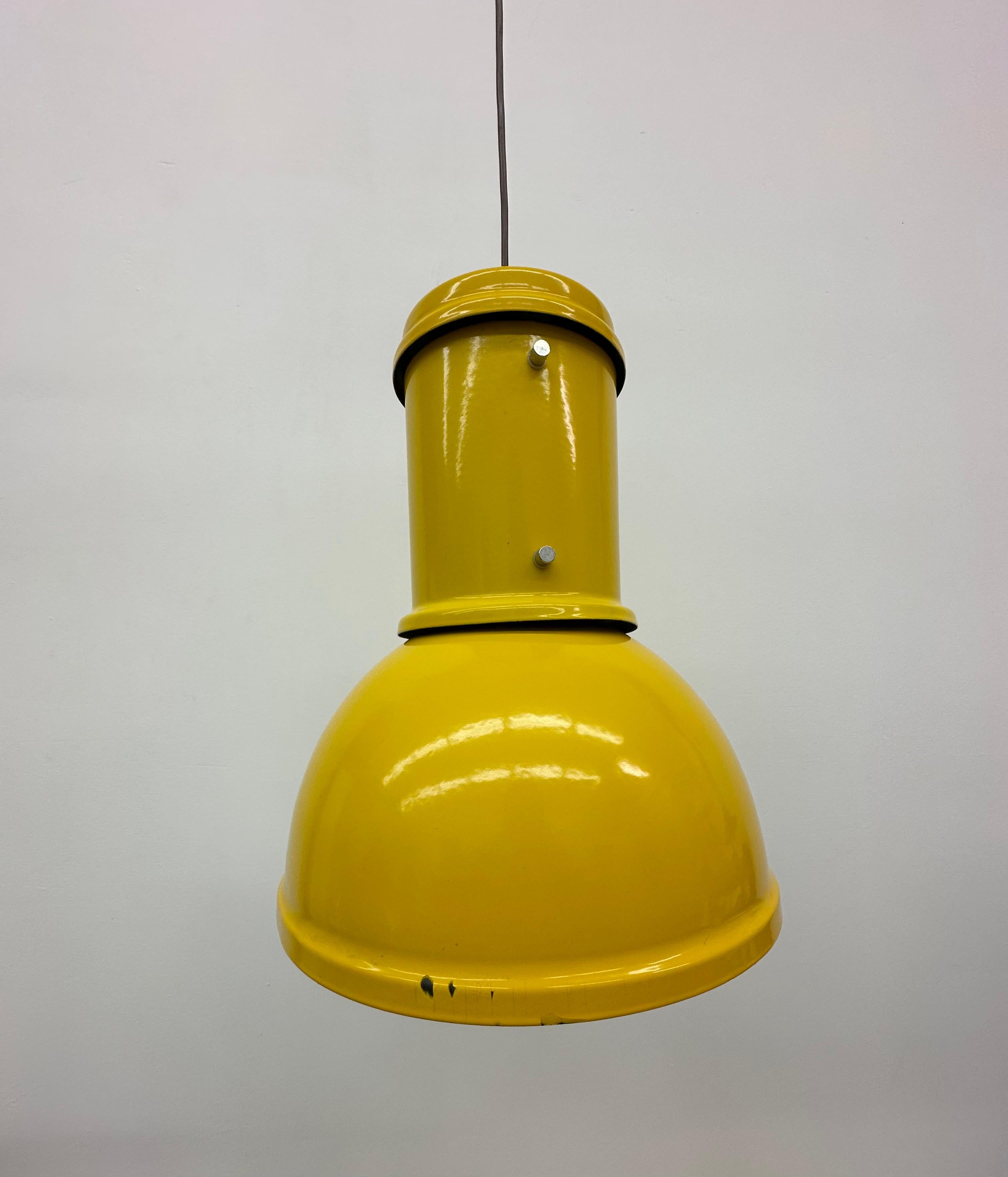 Metal Fontana Arte yellow industrial hanging lamp , 1970’s For Sale