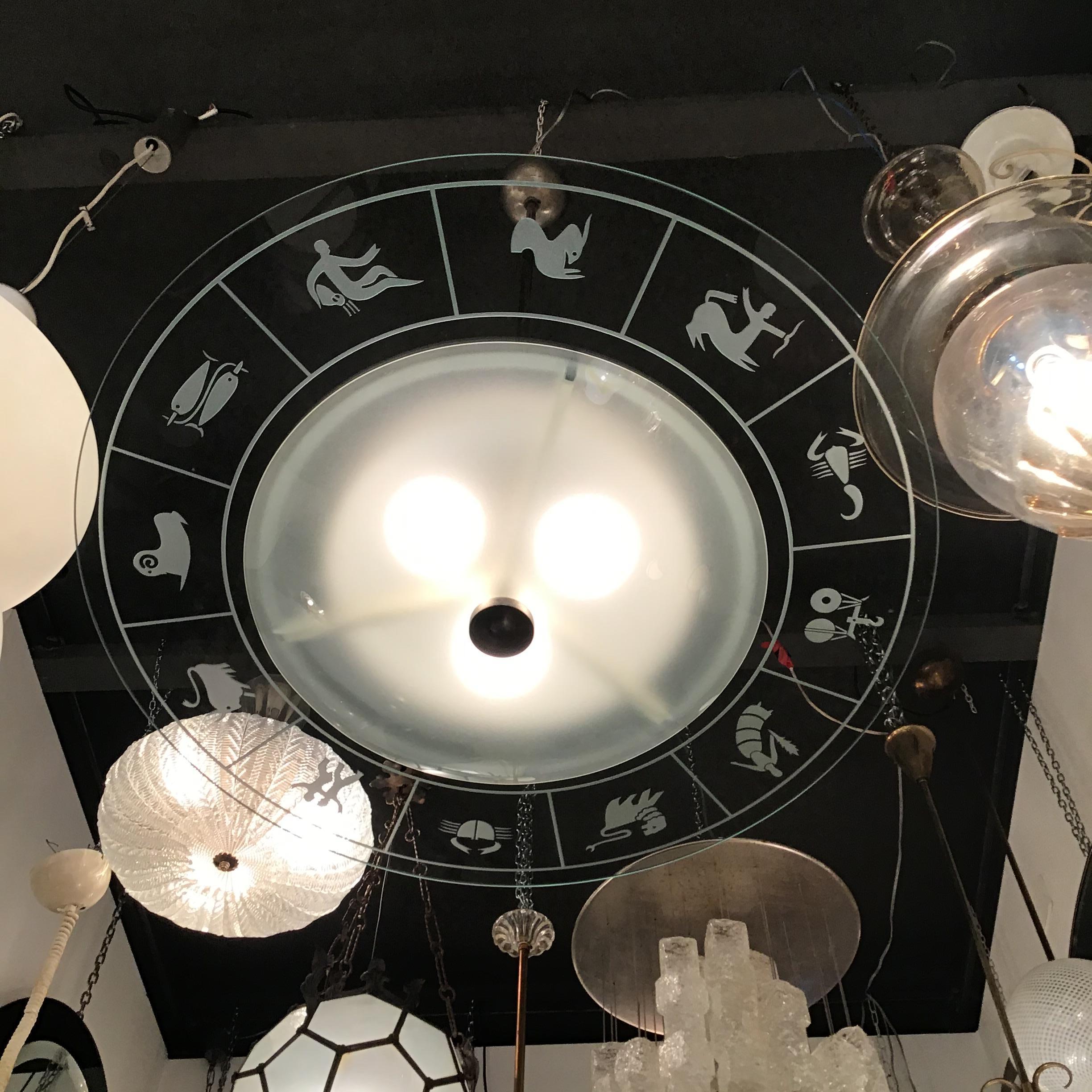 FONTANA ARTE ZOdIAC CHANDELIER VIDRIO METAL CROME 1950 ITALIA en venta 4