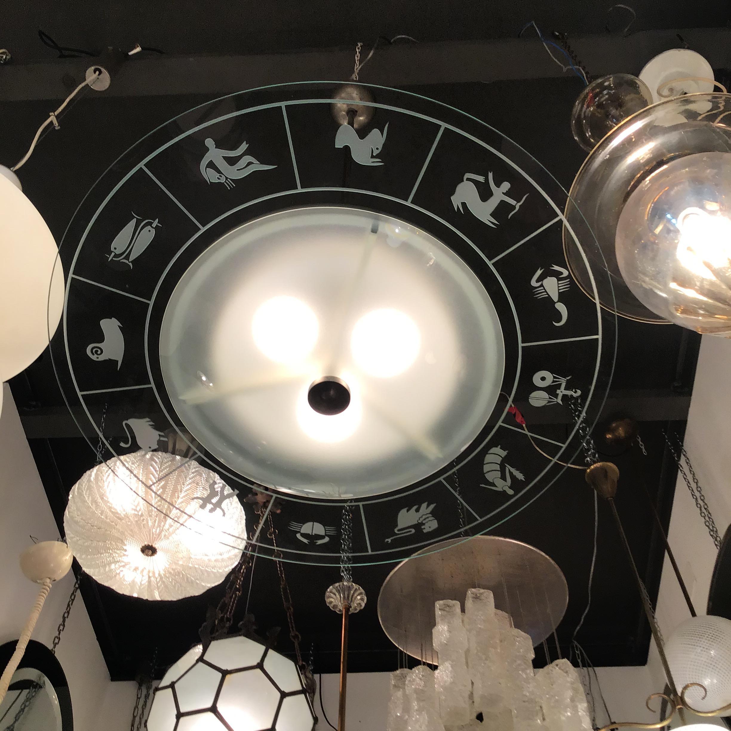 FONTANA ARTE ZOdIAC CHANDELIER VIDRIO METAL CROME 1950 ITALIA en venta 5