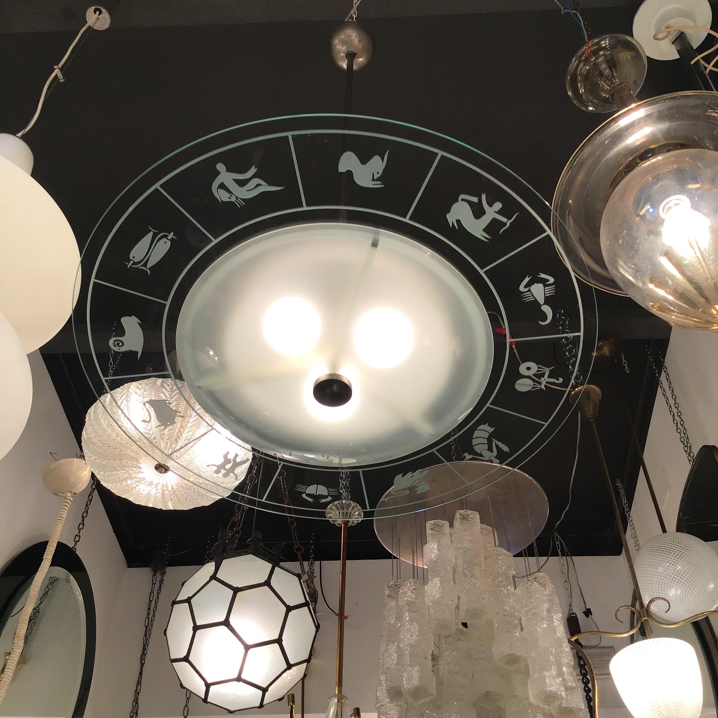 FONTANA ARTE ZOdIAC CHANDELIER VIDRIO METAL CROME 1950 ITALIA Otro en venta