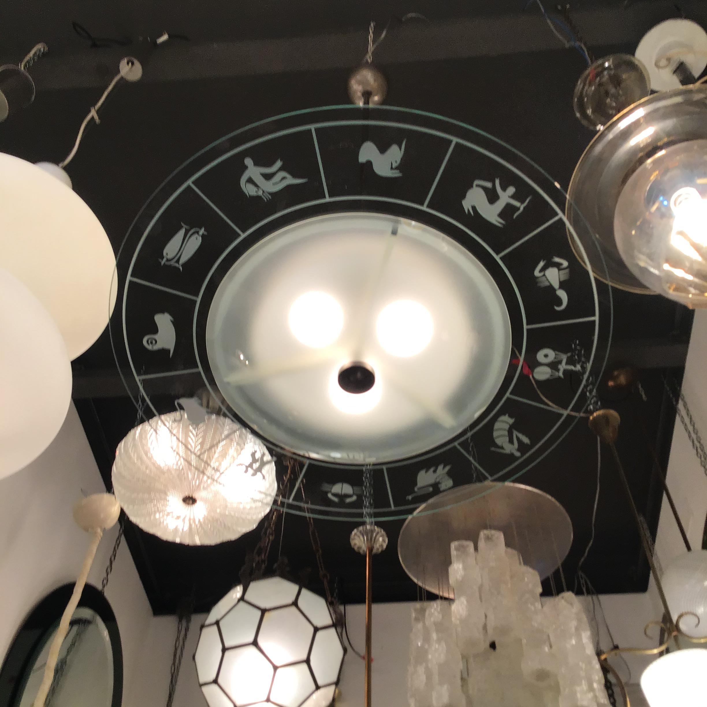 FONTANA ARTE ZOdIAC CHANDELIER VIDRIO METAL CROME 1950 ITALIA Italian en venta