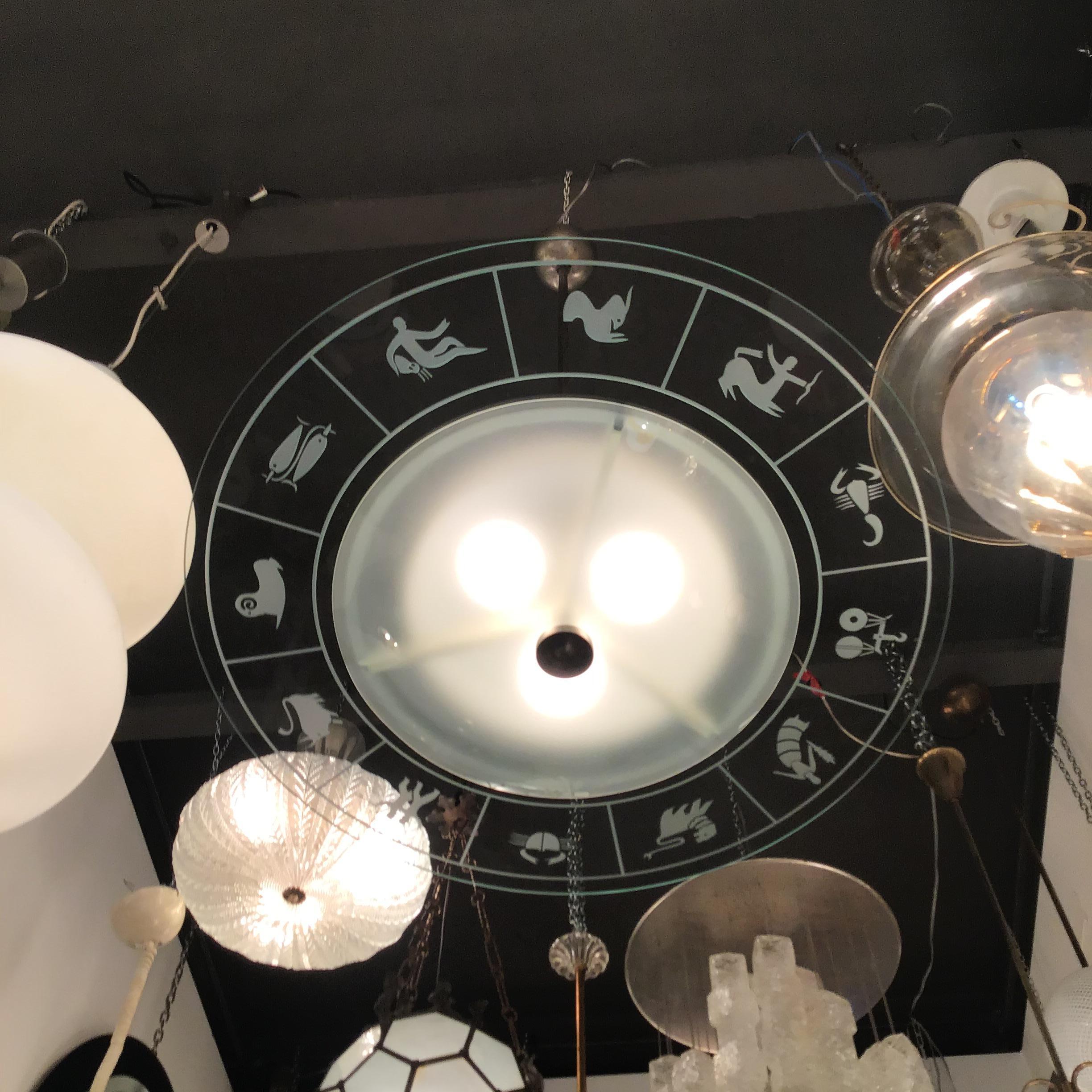 FONTANA ARTE ZOdIAC CHANDELIER VIDRIO METAL CROME 1950 ITALIA Mid-20th Century en venta