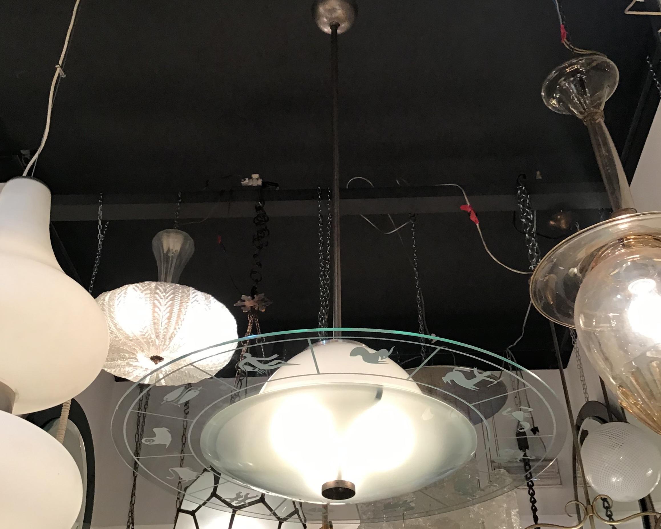 FONTANA ARTE ZOdIAC CHANDELIER VIDRIO METAL CROME 1950 ITALIA en venta 1