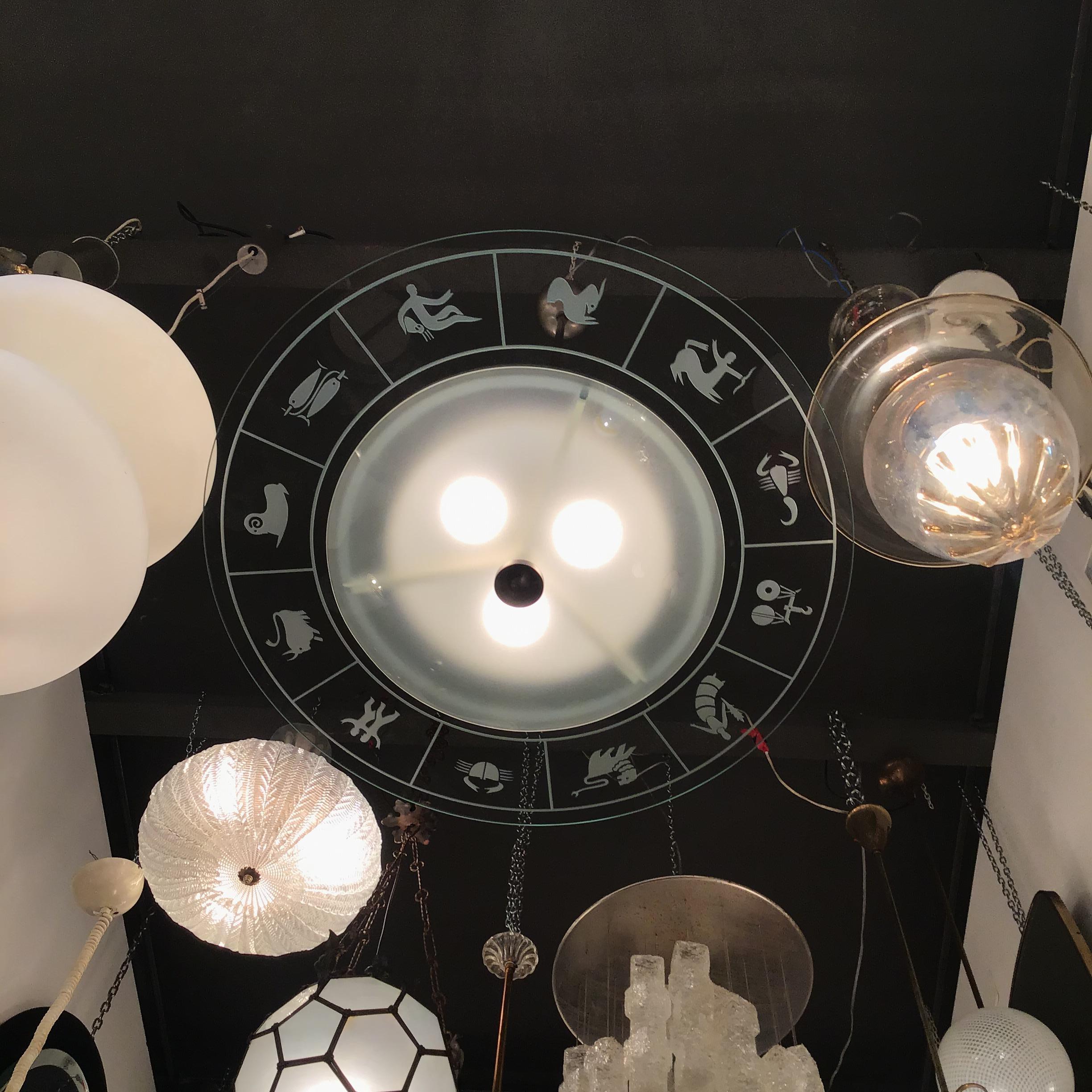 FONTANA ARTE ZOdIAC CHANDELIER VIDRIO METAL CROME 1950 ITALIA en venta 2