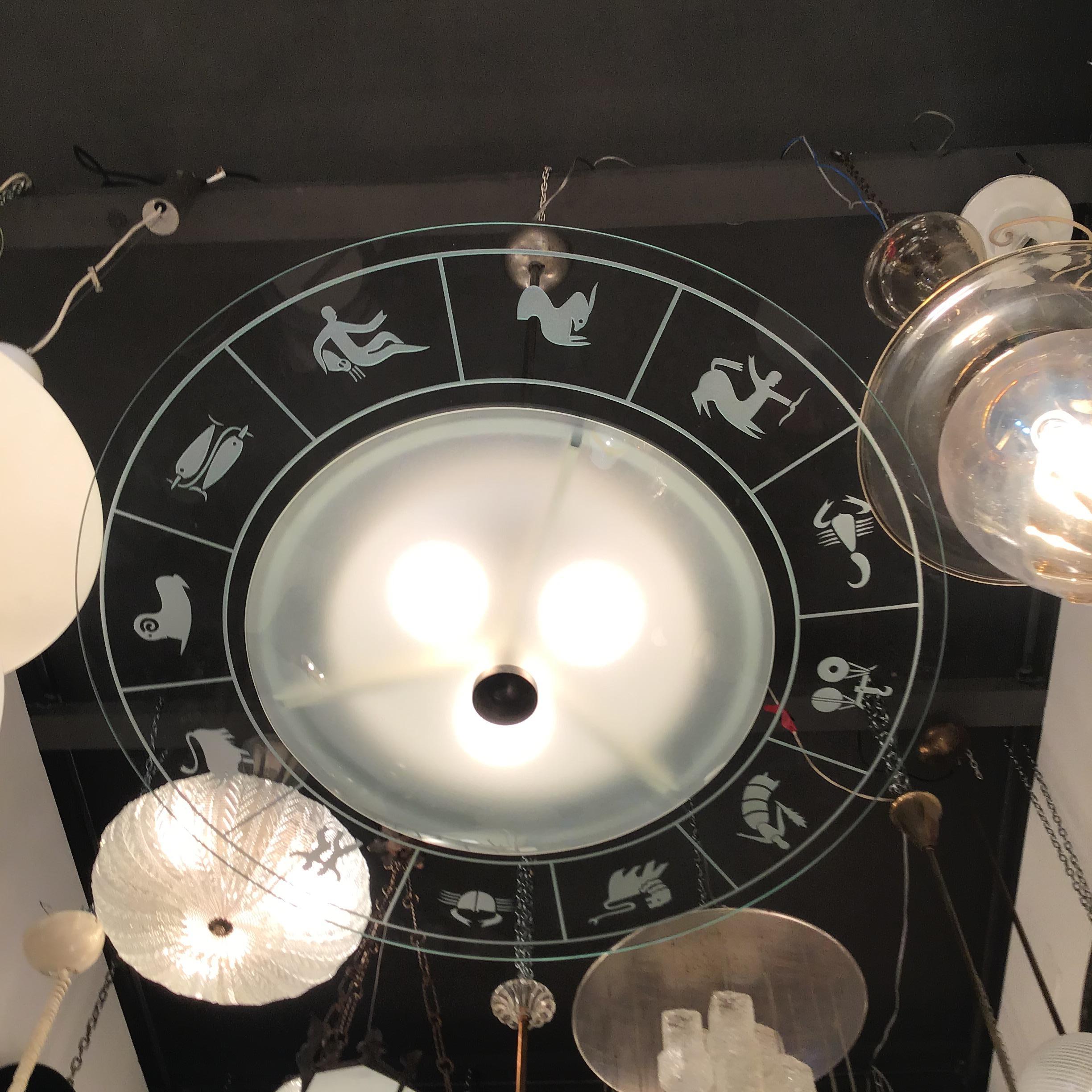 FONTANA ARTE ZOdIAC CHANDELIER VIDRIO METAL CROME 1950 ITALIA en venta 3
