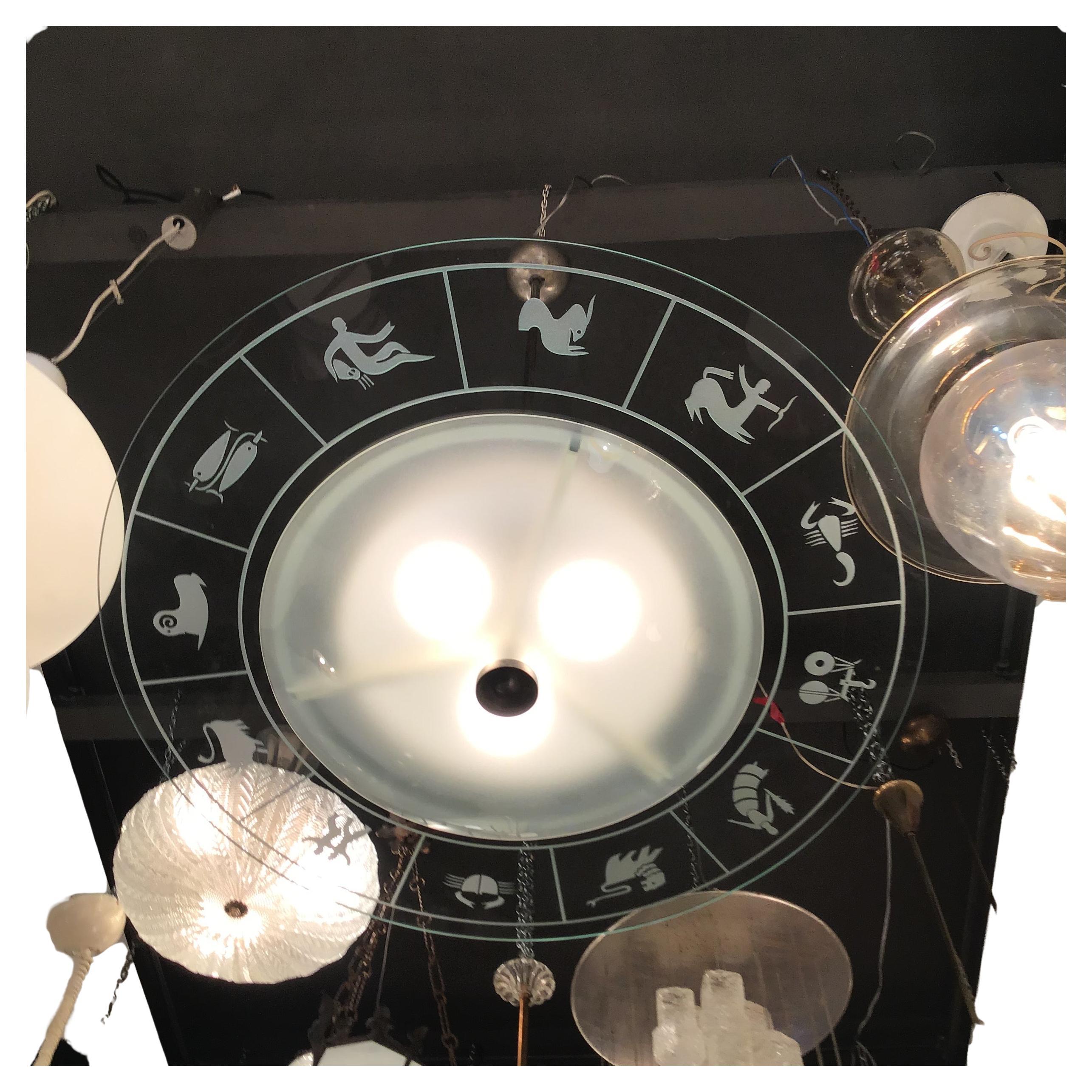 FONTANA ARTE ZOdIAC CHANDELIER VIDRIO METAL CROME 1950 ITALIA en venta