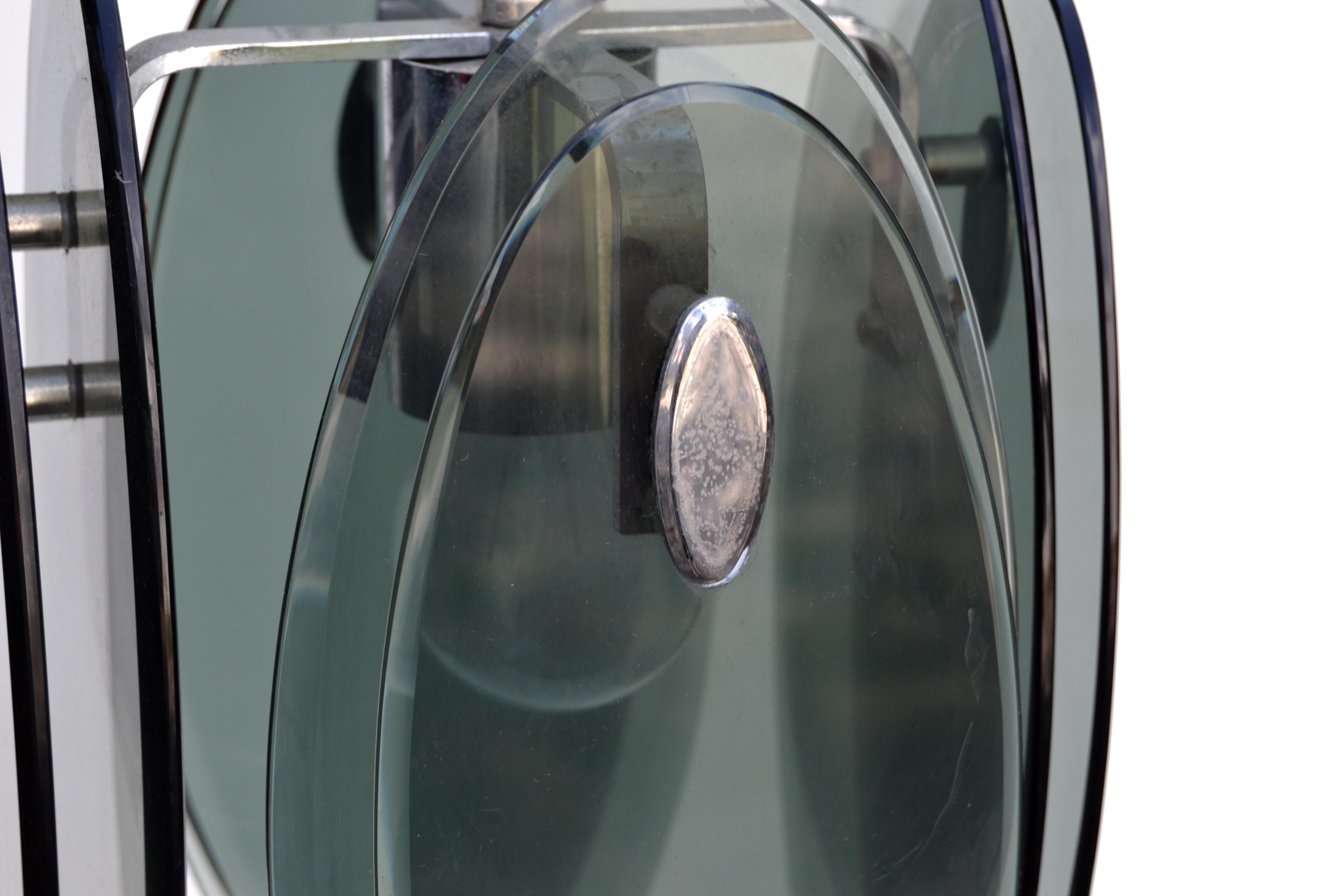 Fontana Arte Style Mid-Century Modern Glass & Chrome Pendant Light Fixture 1960s For Sale 2