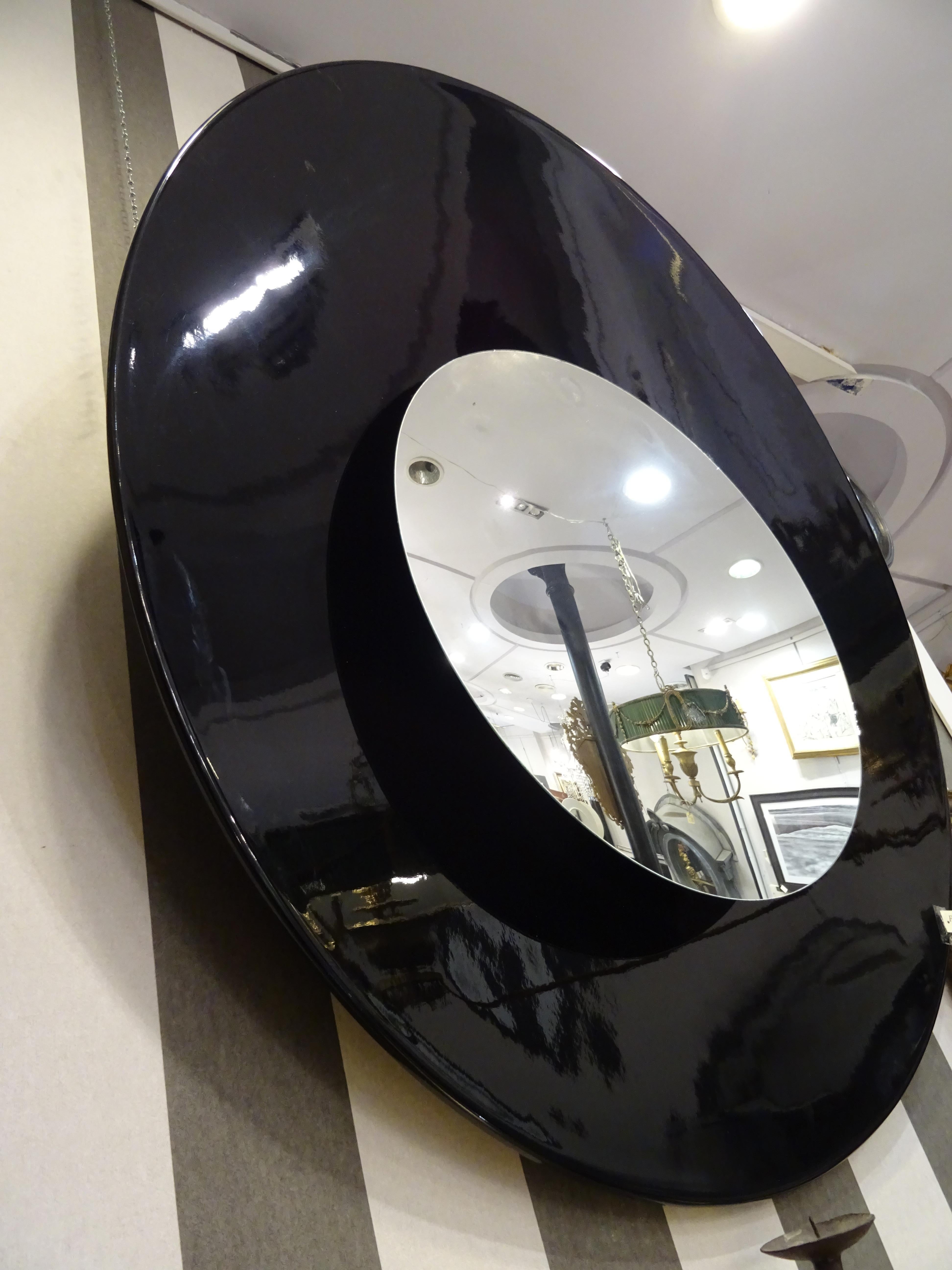 Fontana Arte Style Black Convex Italian Mirror, Fiberglass, 70s 5
