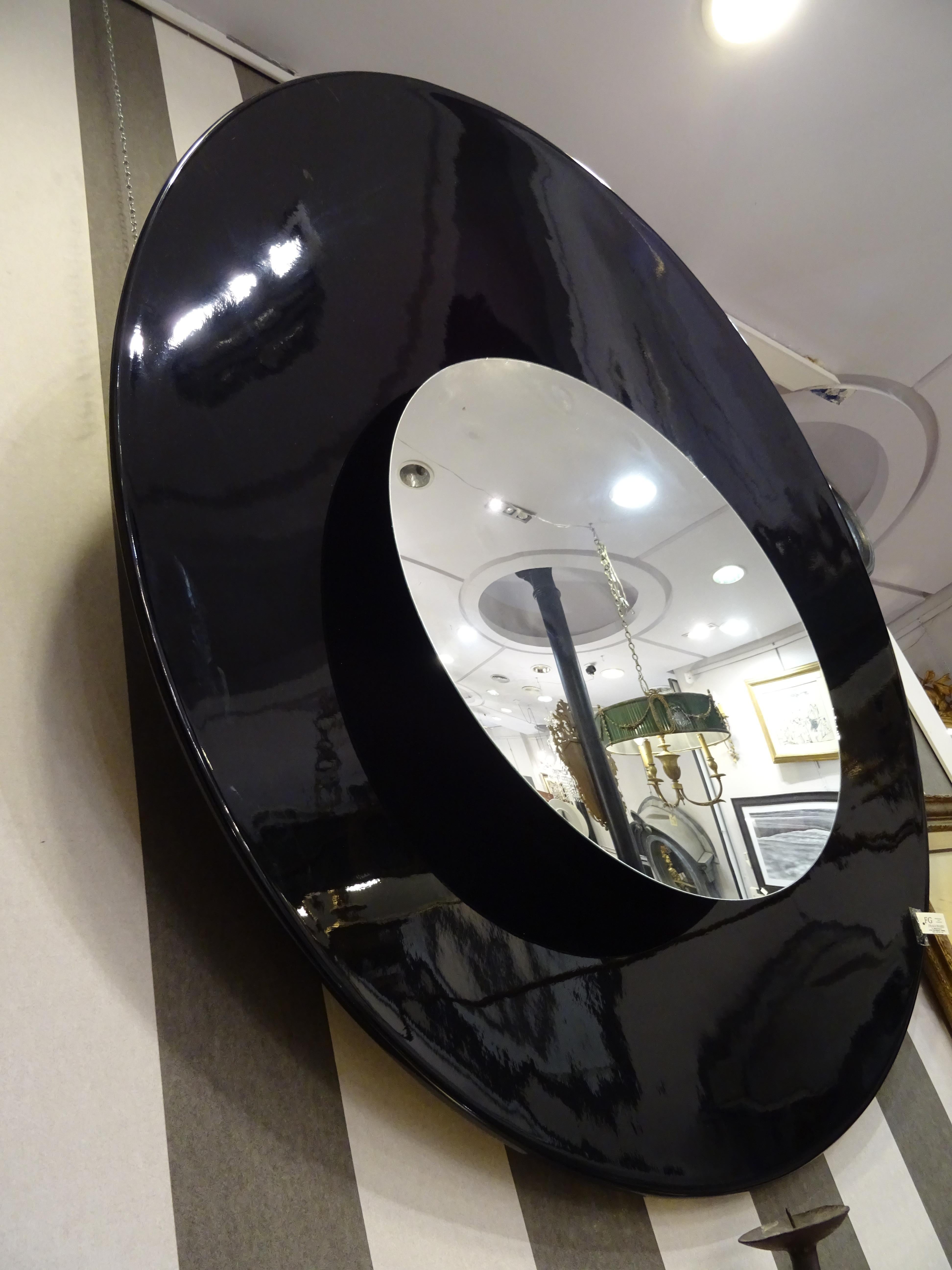 Fontana Arte Style Black Convex Italian Mirror, Fiberglass, 70s 6