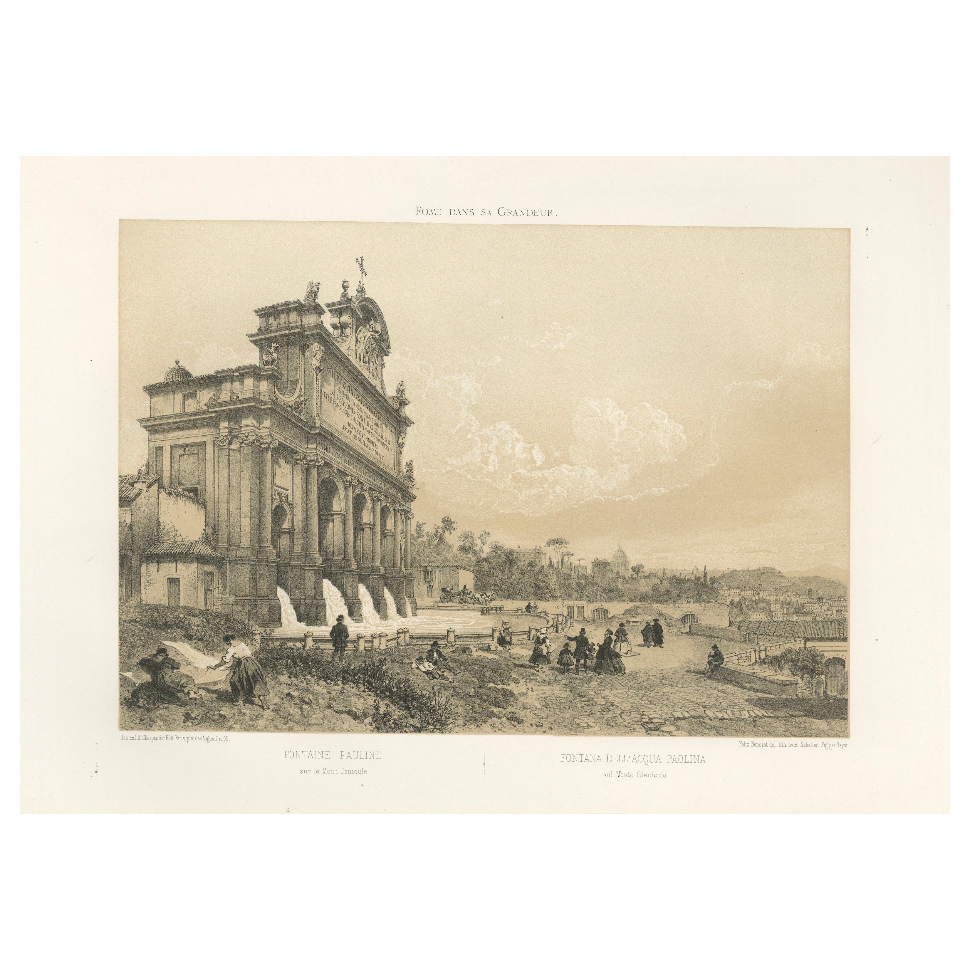 Fontana dell’Acqua Paolina, Rome – Antique Panoramic Print, 1869