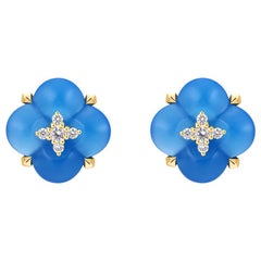 THIALH 18 Karat Yellow Gold Diamond and Blue Chalcedony Earrings