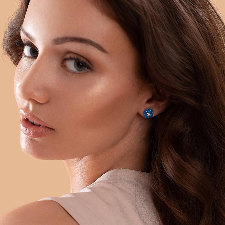 Modern THIALH 18 Karat Yellow Gold Diamond and Blue Chalcedony Earrings For Sale