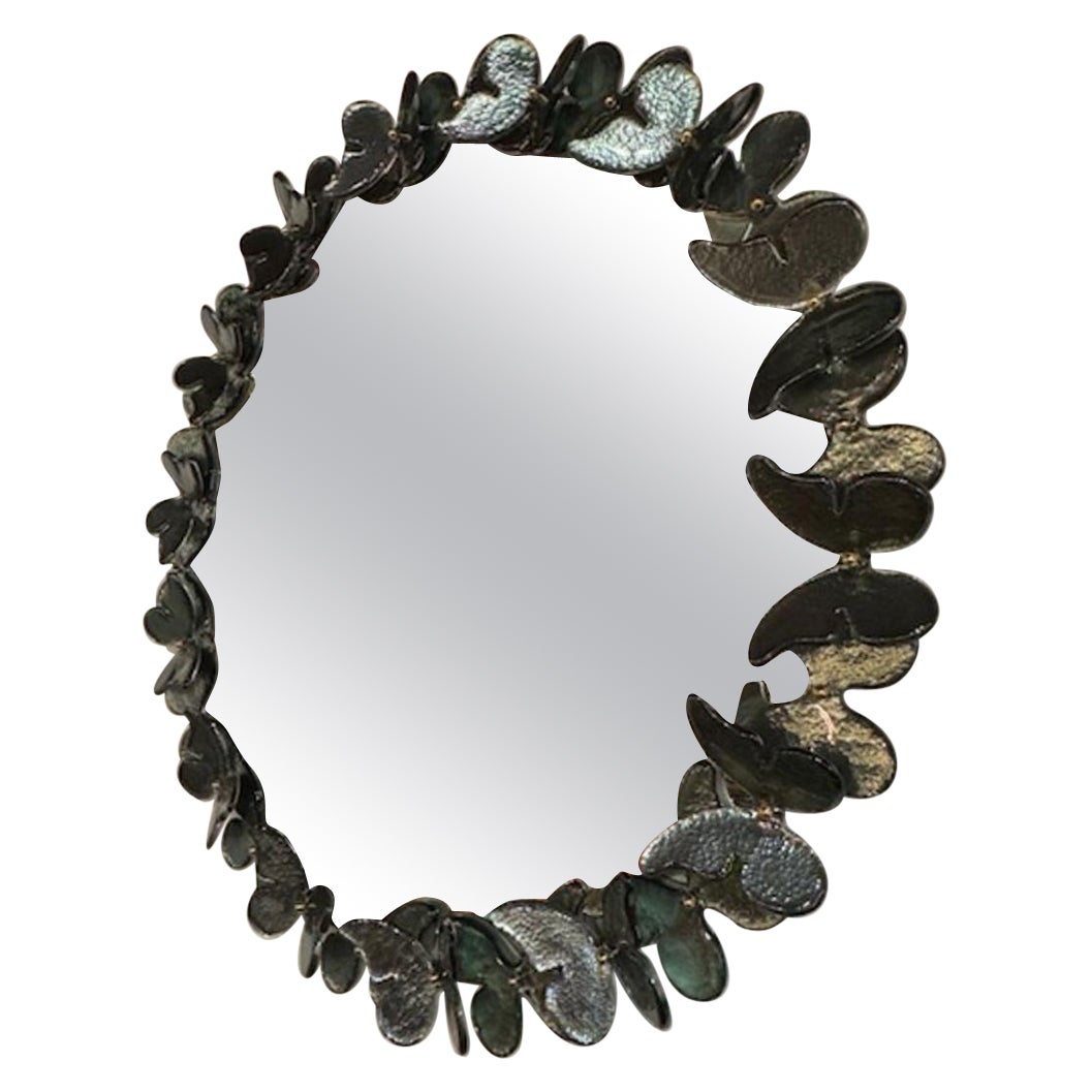 Fontana Green Murano Glass Butterfly Mirror For Sale