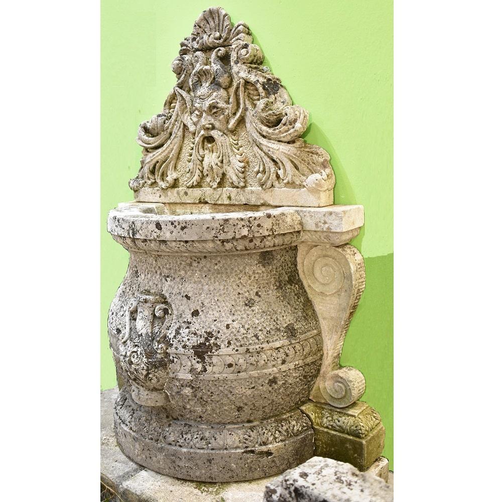 Italian Fontana In Pietra Di Vicenza Con Mascherone Con Fauno, Italia Fine XIX  Secolo. For Sale