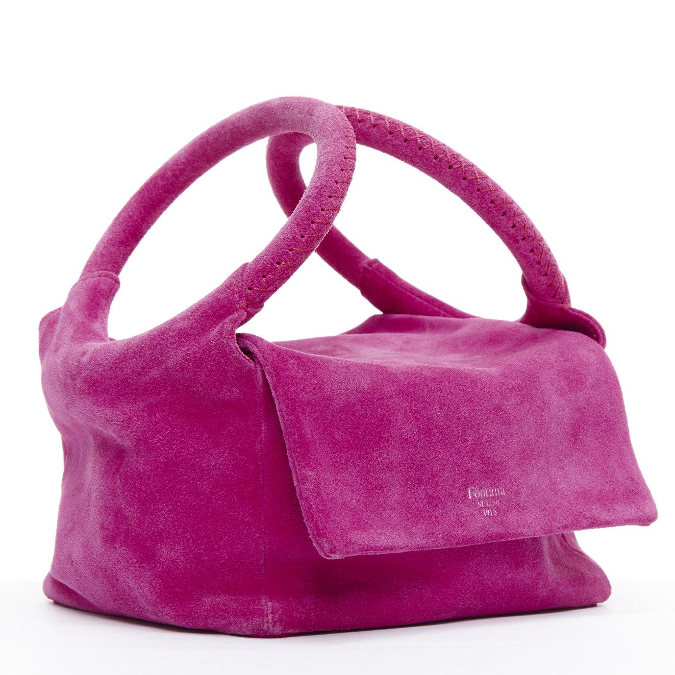 FONTANA MILANO fuchsia-rosa Wildleder-Logo-Tasche mit schlabberigem Griff (Pink)