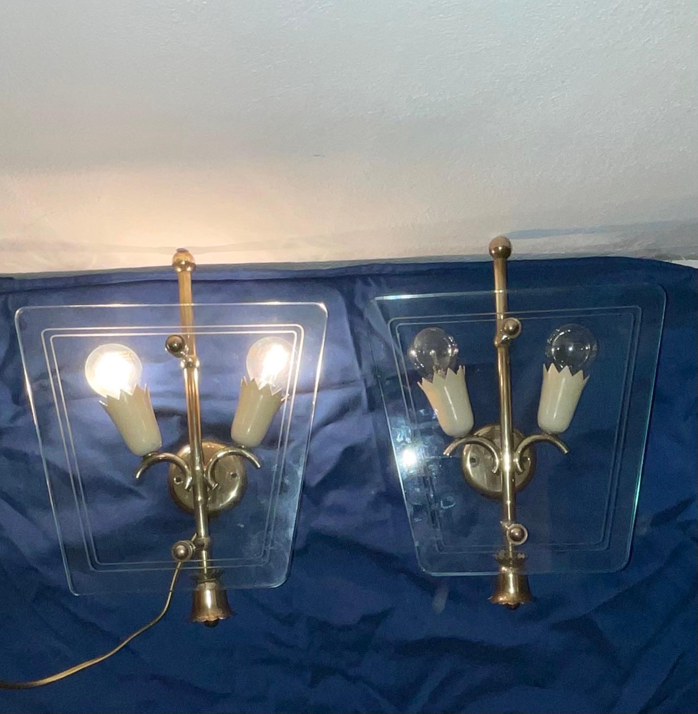 Fontanarte - Pietro Chiesa - Pair of wall sconces - 1950s In Good Condition For Sale In Milano, IT