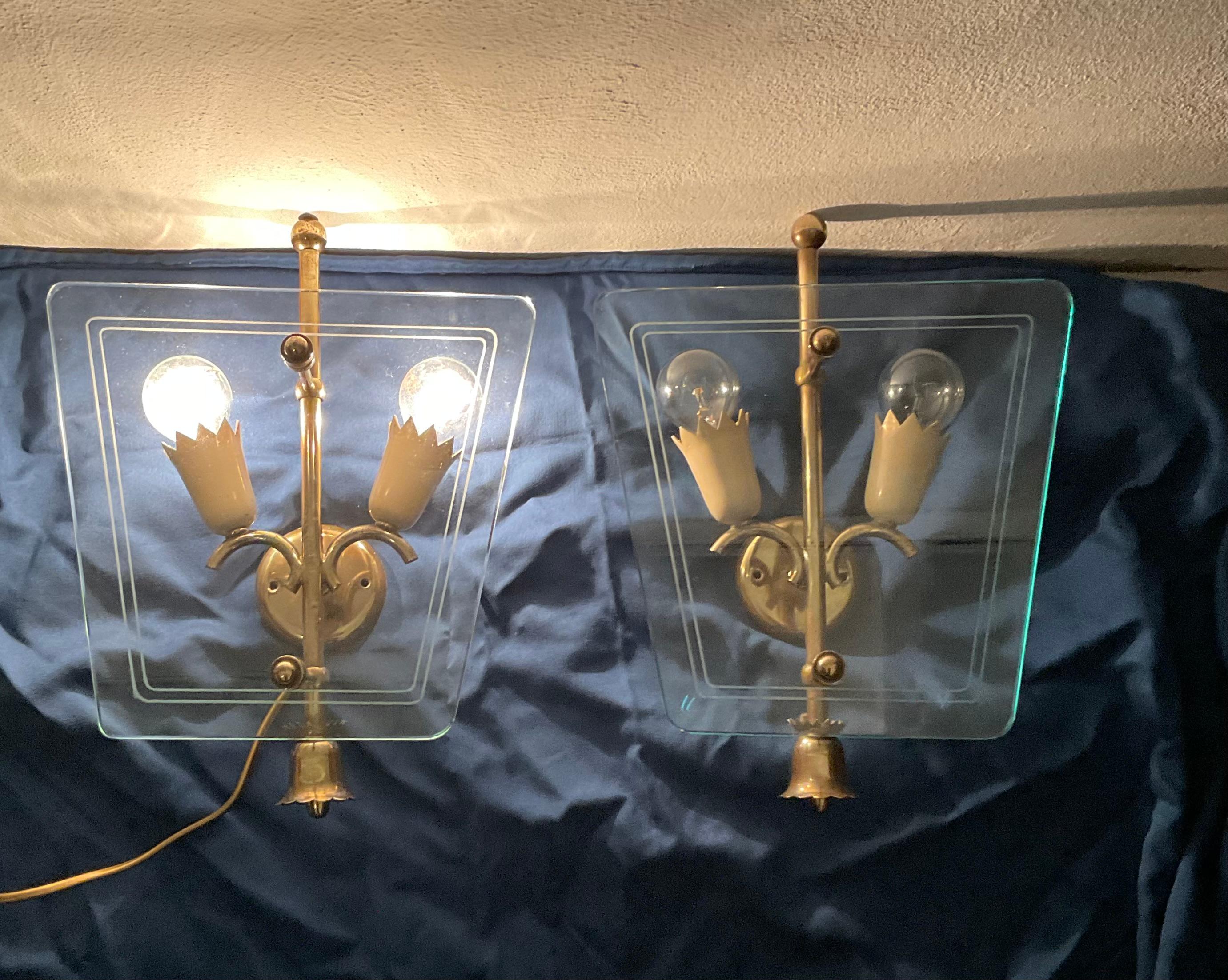 20th Century Fontanarte - Pietro Chiesa - Pair of wall sconces - 1950s For Sale