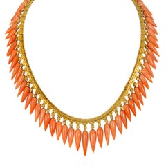 Fontenay Antique Etruscan Revival coral fringe necklace