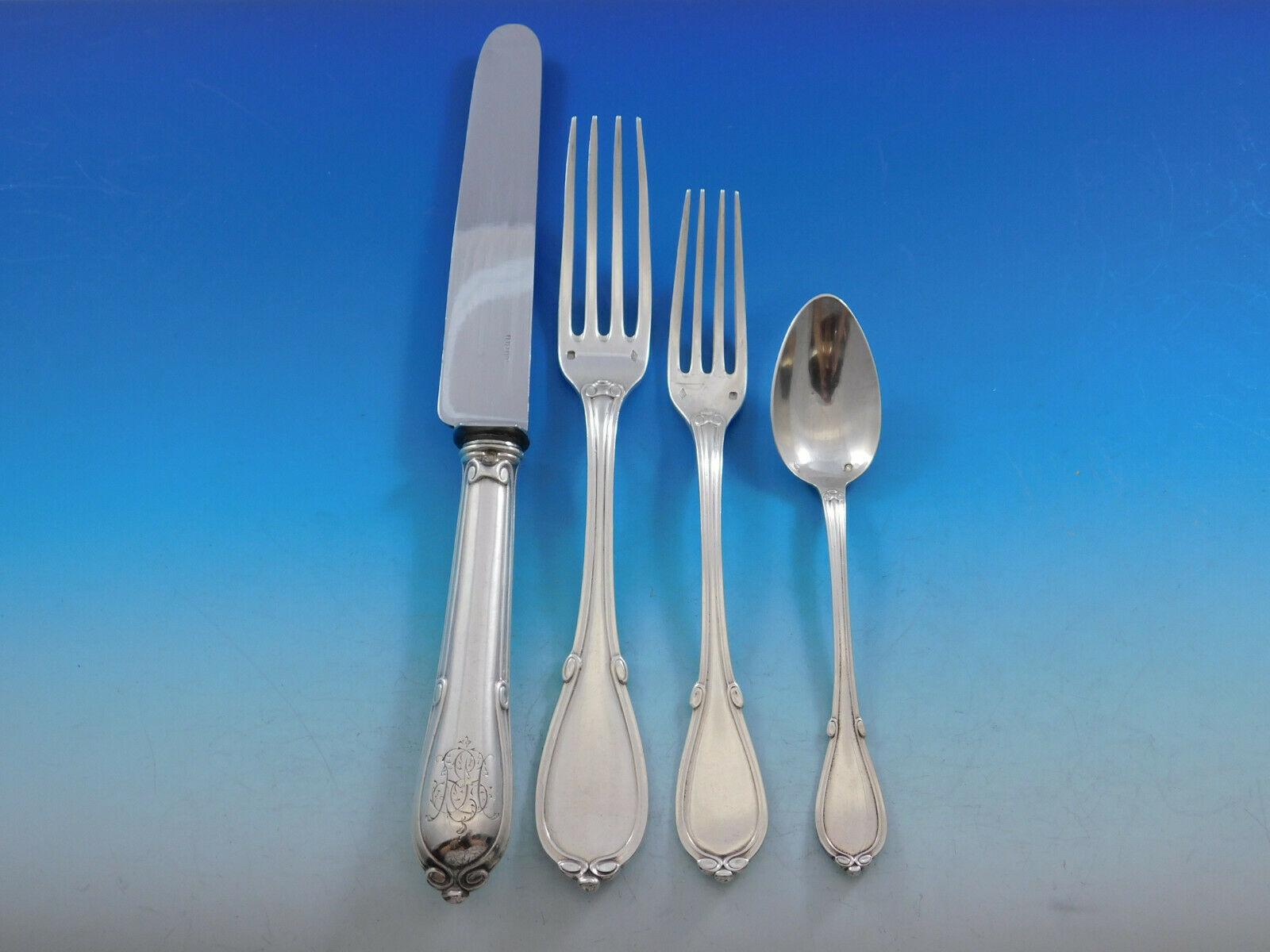 Fontenelle by Odiot France Sterling Silver Flatware Set Service 105 Pcs Dinner In Excellent Condition For Sale In Big Bend, WI