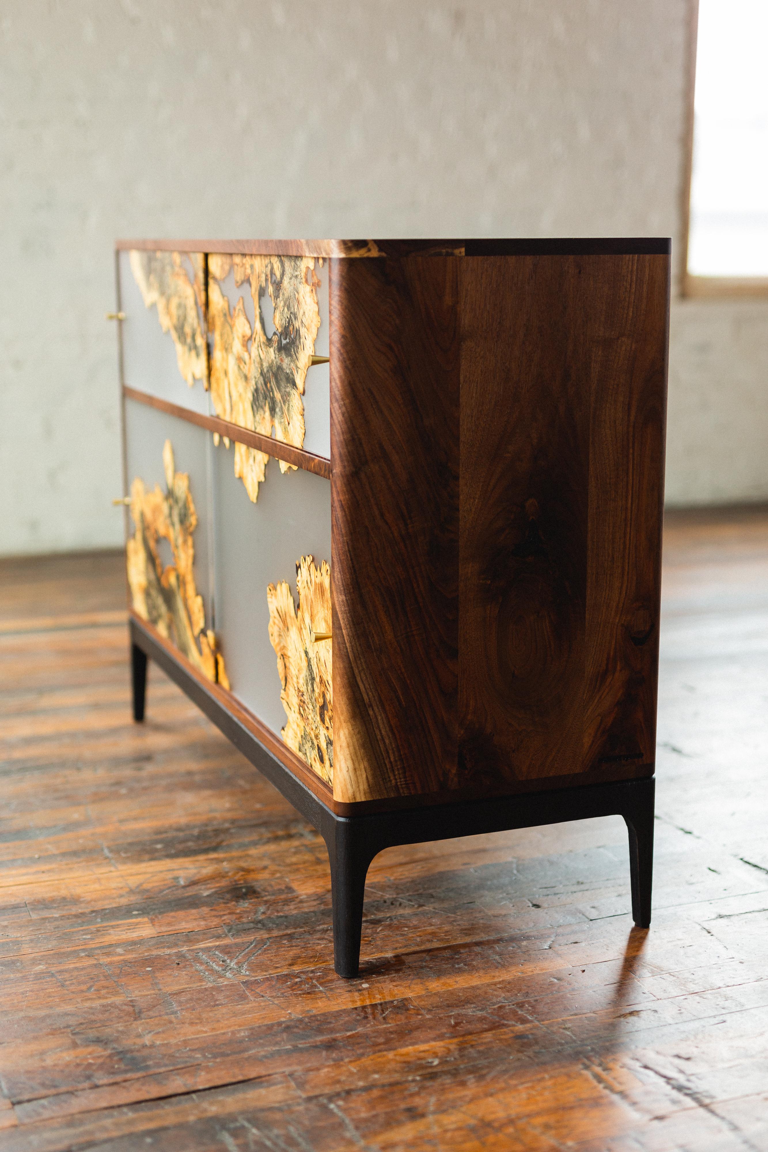 Contemporary Fontes Modern Cabinet with Burl Sliding Panels For Sale