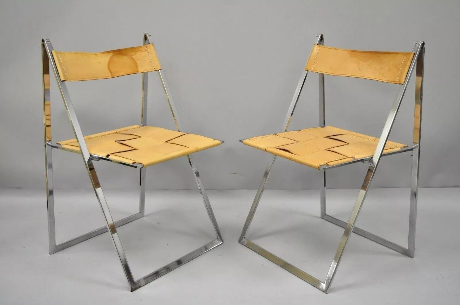 Fontoni & Geraci Sedie moderne italiane cromate e in pelle Elios Foldes (B) - Coppia in vendita 5