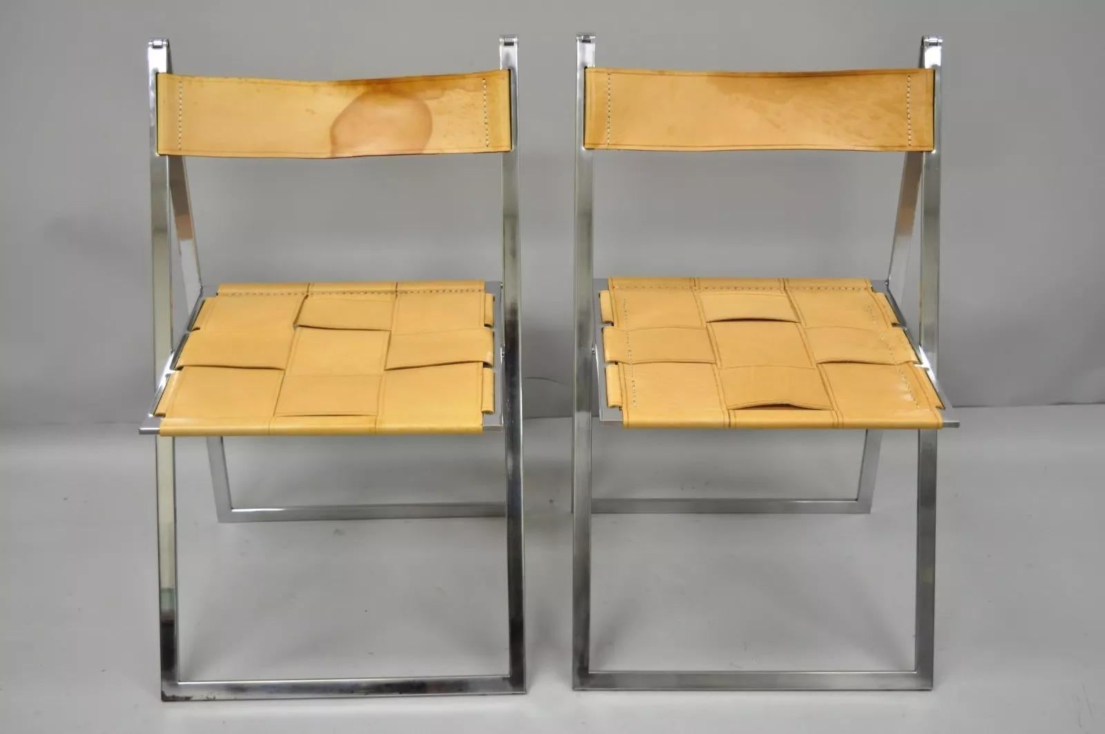 Mid-Century moderno Fontoni & Geraci Sedie moderne italiane cromate e in pelle Elios Foldes (B) - Coppia in vendita