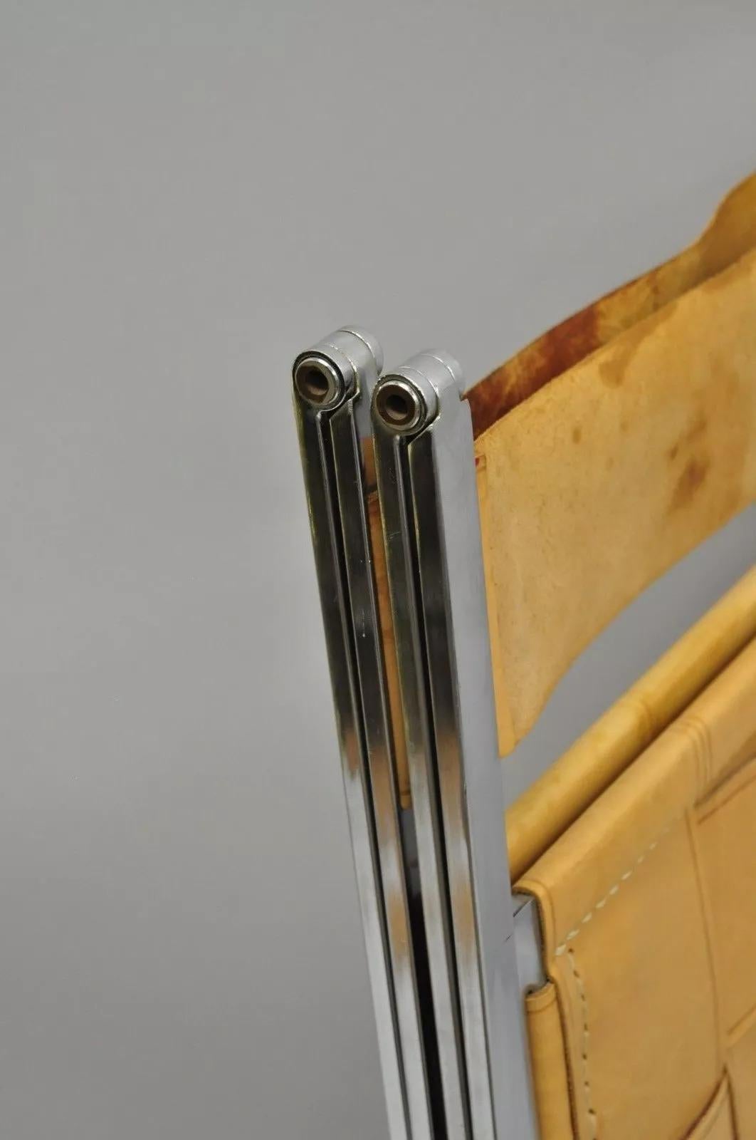 Metà XX secolo Fontoni & Geraci Sedie moderne italiane cromate e in pelle Elios Foldes (B) - Coppia in vendita