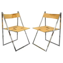 Fontoni & Geraci Italian Modern Chrome & Leather Elios Folding Chairs (B) - Pair