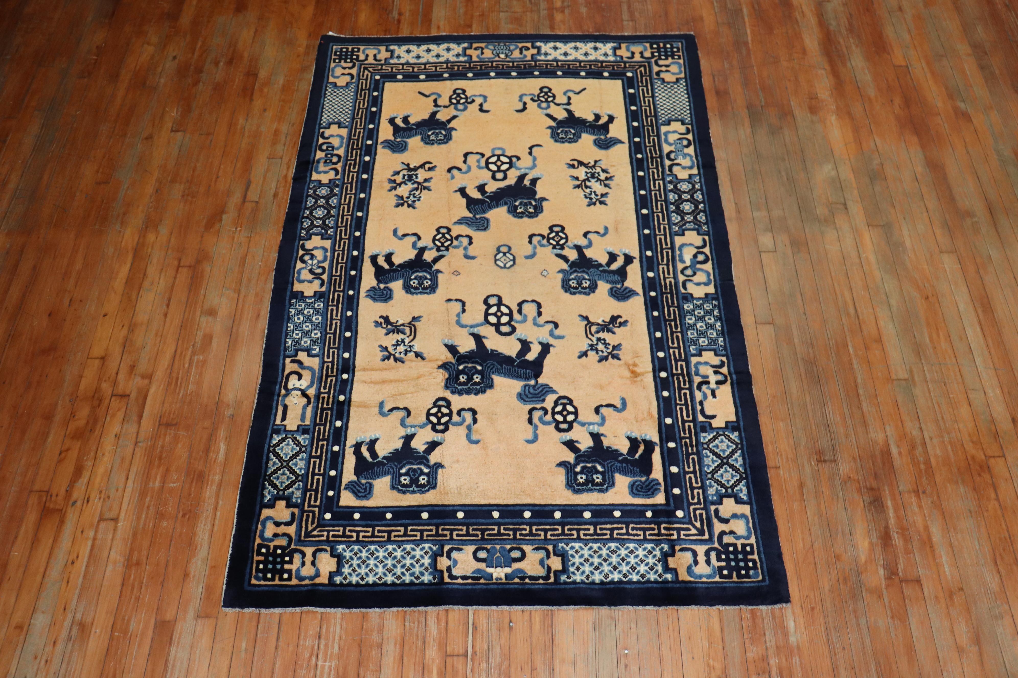 Mid-20th Century Foo Dog Pictorial Chinese 20th Century Wool Rug For Sale