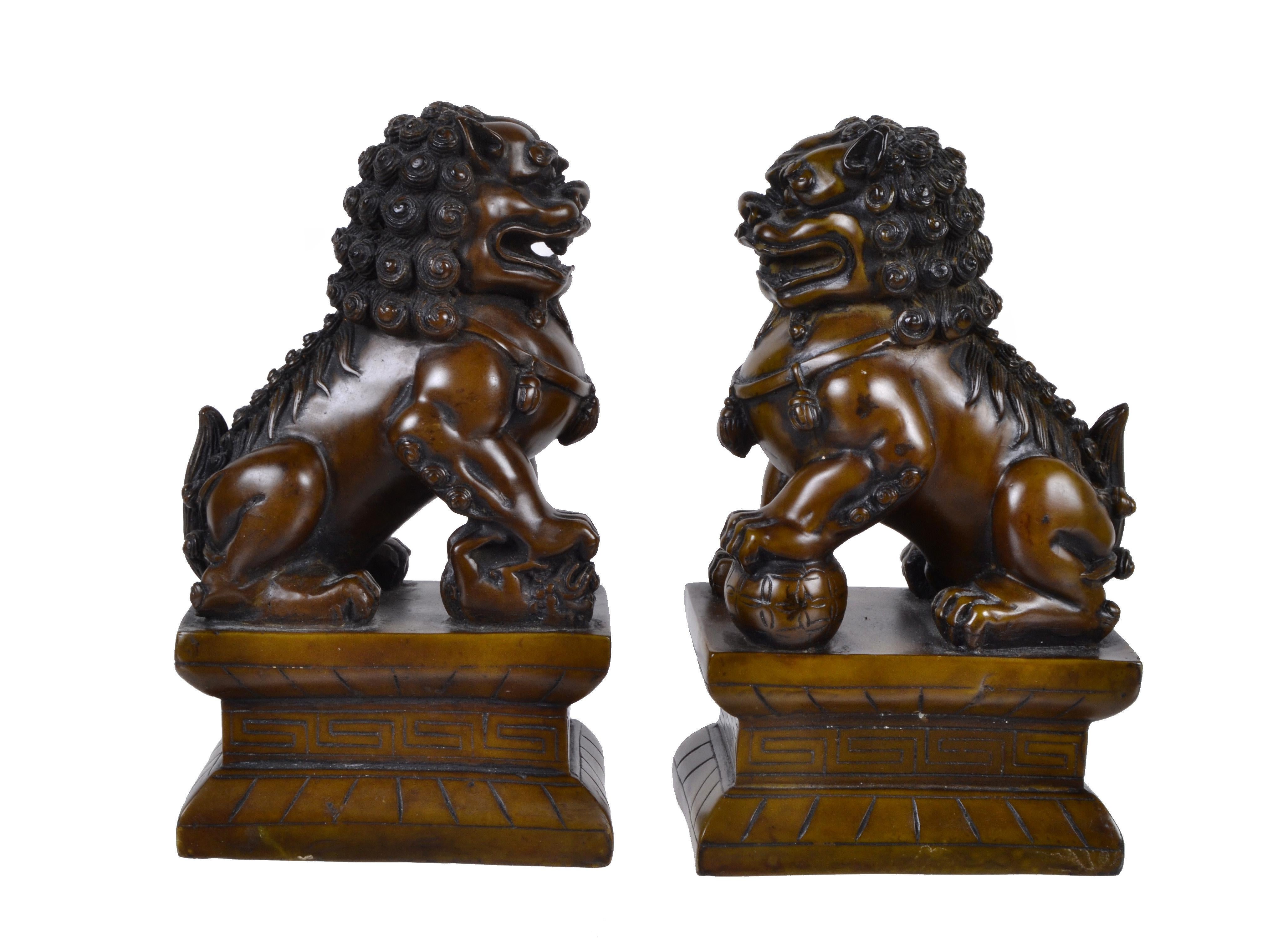 Hand-Carved Foo Dogs, Bookends, a Pair