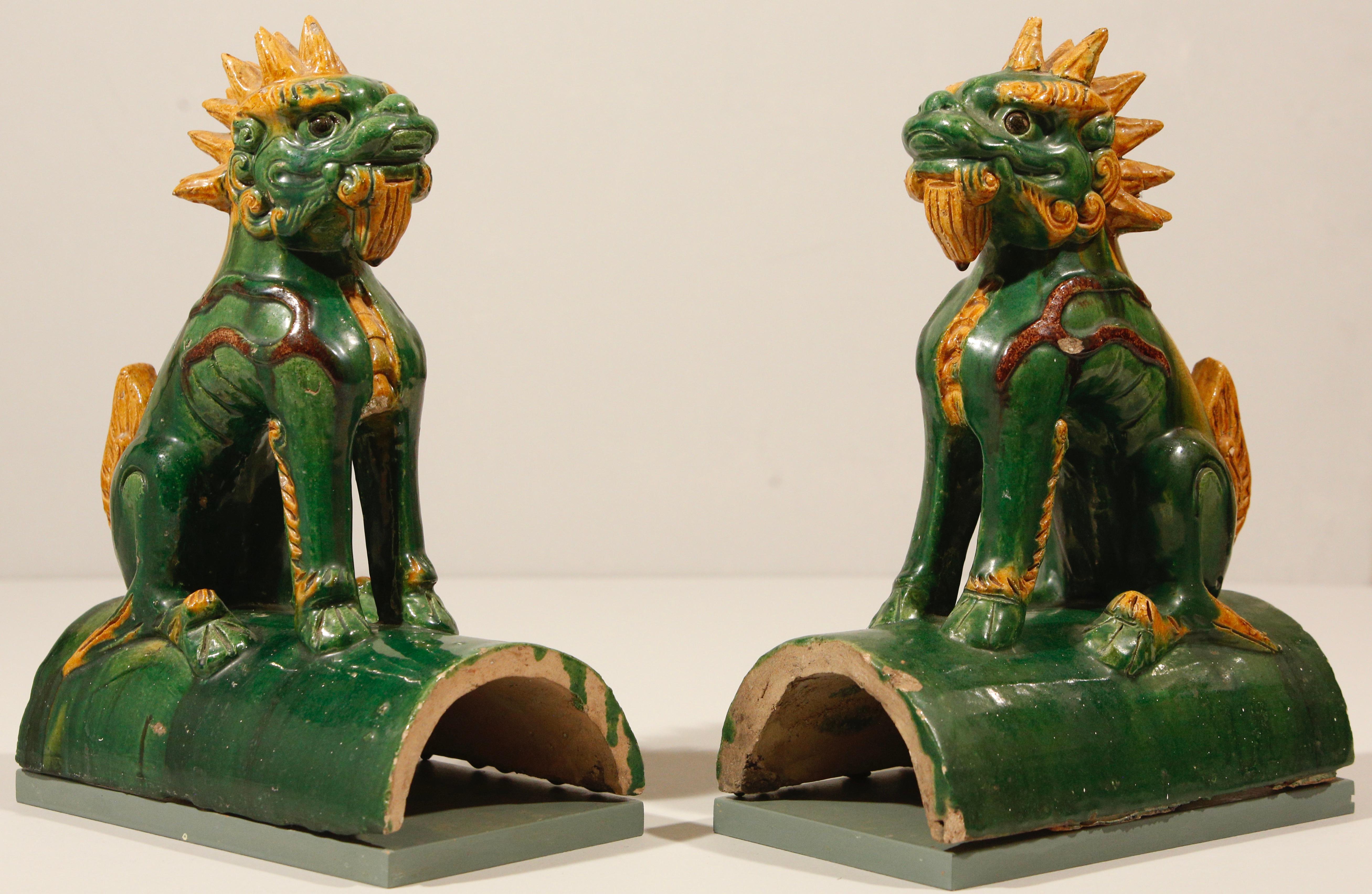 Glazed Foo Dogs Chinese Sancai Architectural Roof Tiles For Sale