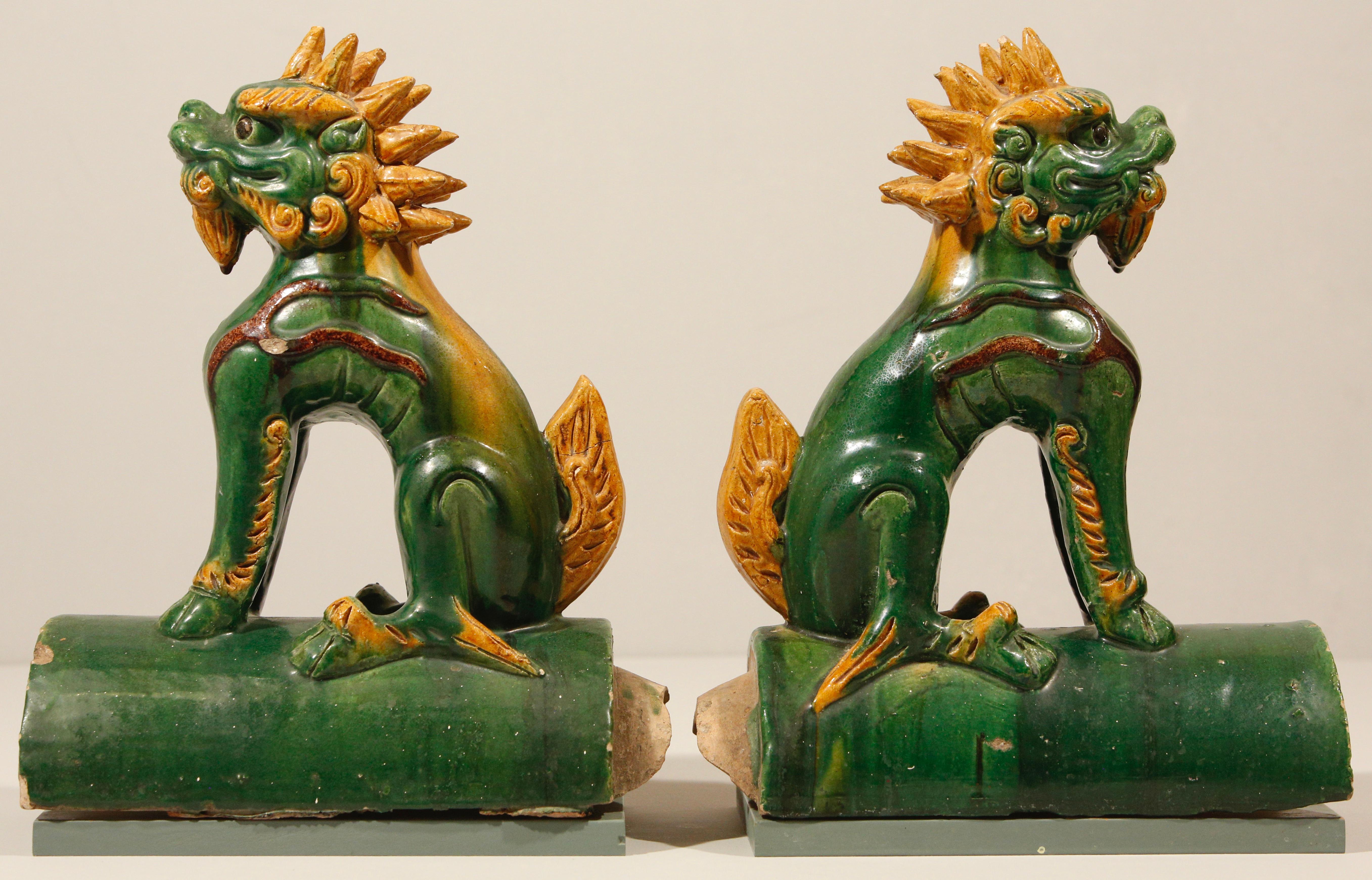 Foo Dogs Chinese Sancai Architectural Roof Tiles In Good Condition For Sale In Cheltenham, GB