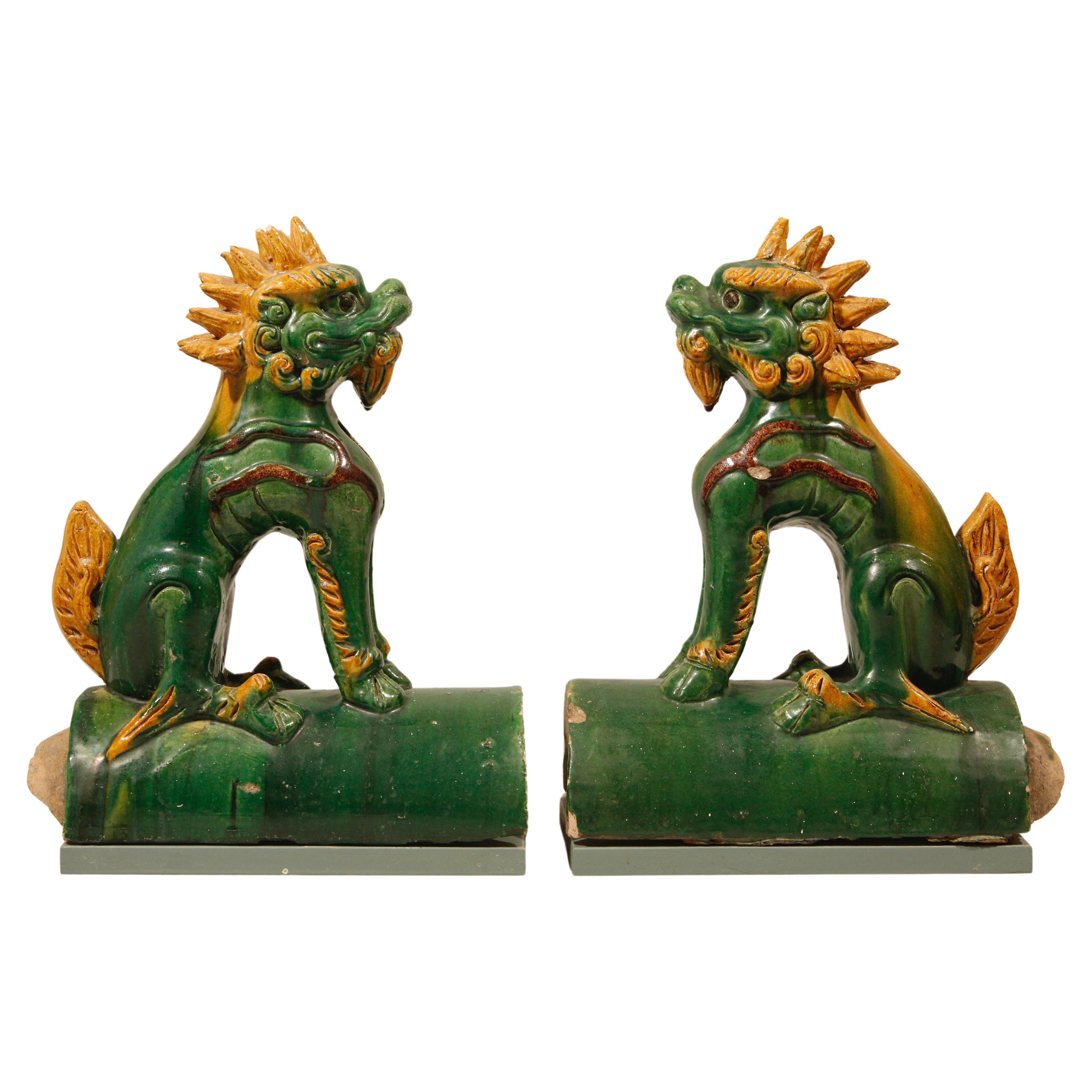 Foo Dogs Chinese Sancai Architectural Roof Tiles For Sale