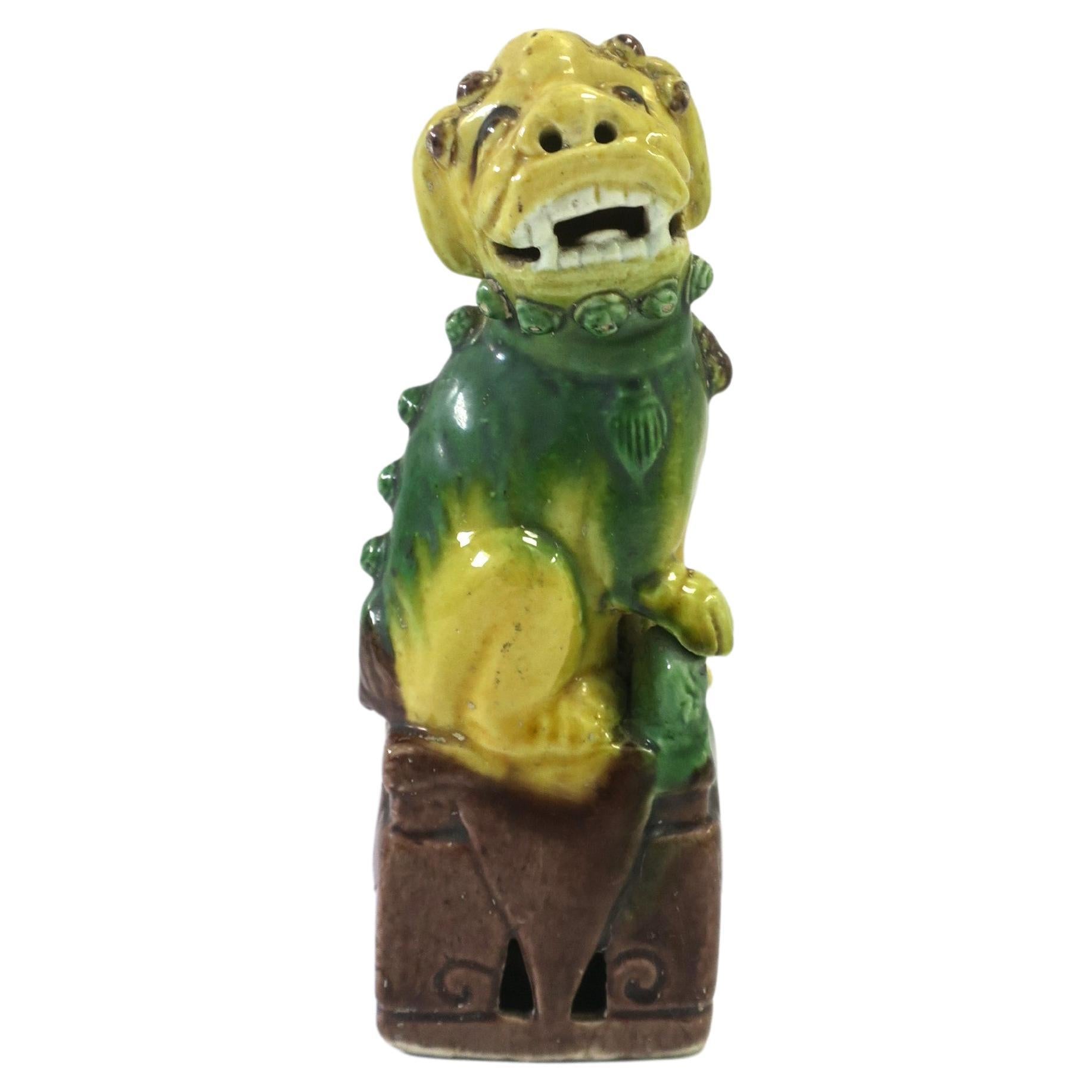 Foo Lion Dog Green and Yellow Ceramic, circa 1930s For Sale