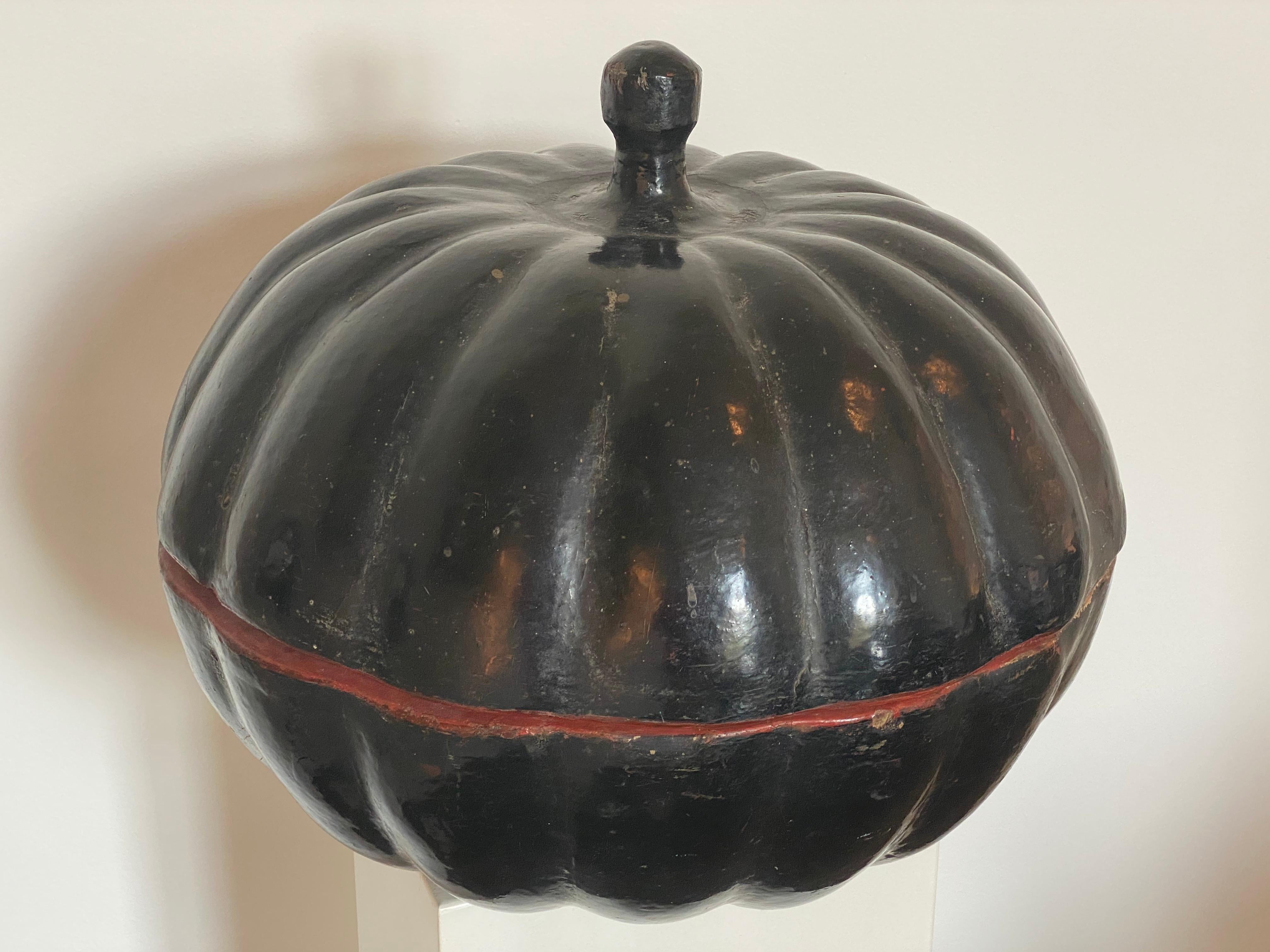 Antique Burmese Pumpkin Food Box in a Black Lacquer 3