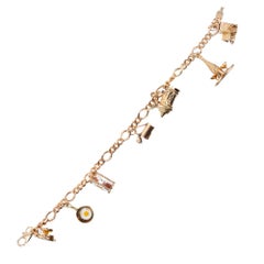 Food Wine Motif Yellow Gold Charm Bracelet