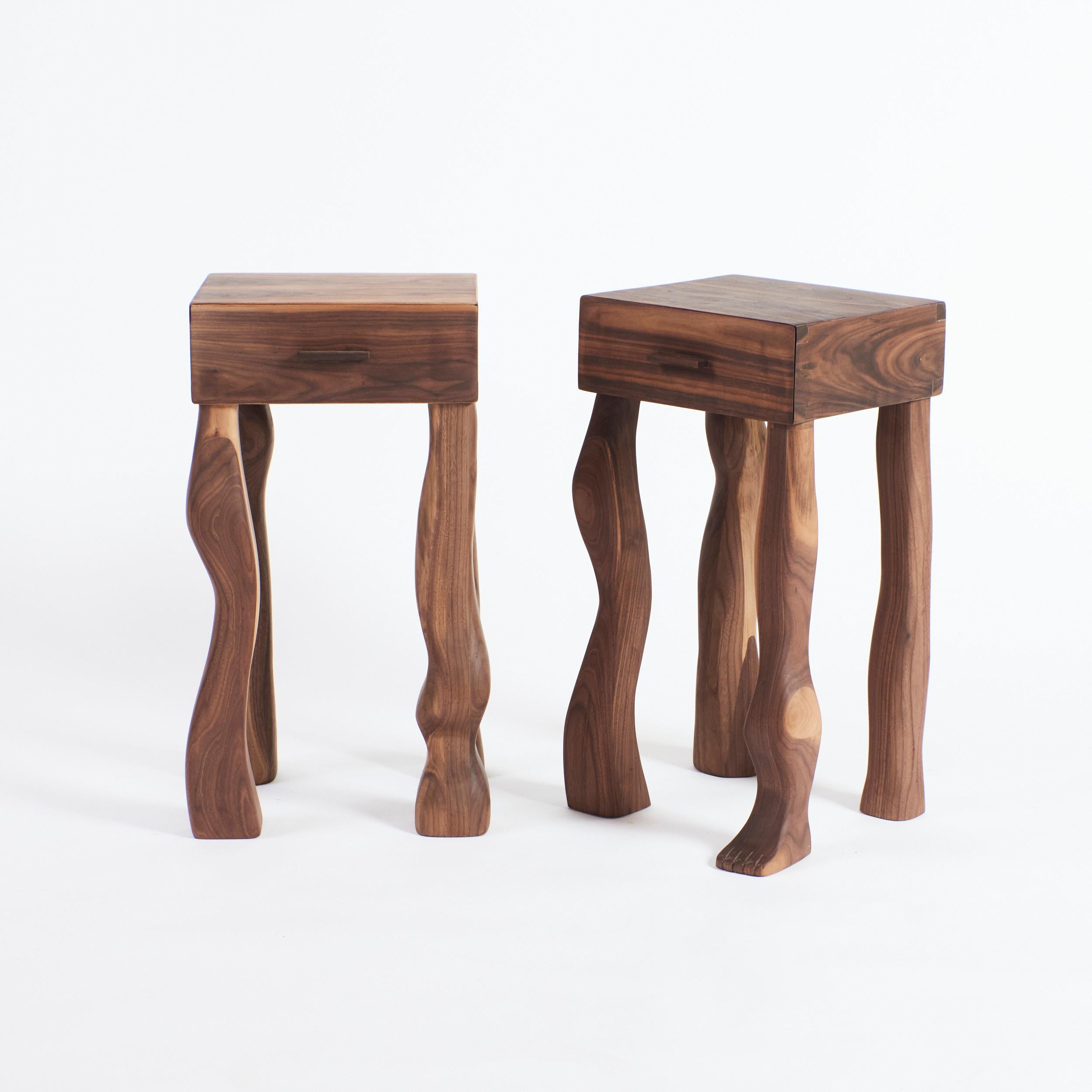 Hand-Carved Foot Side Table (Pair) For Sale